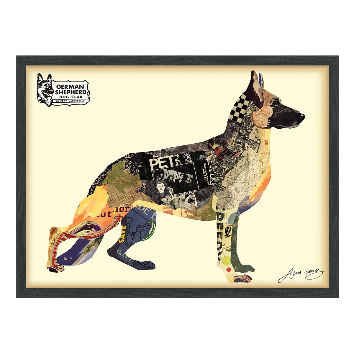 Empire Art Direct &Apos;German Shepherd&Apos; Alex Zeng&Apos;S Dimensional Collage,Under Glass &Amp; A Black Shadow Box Fram