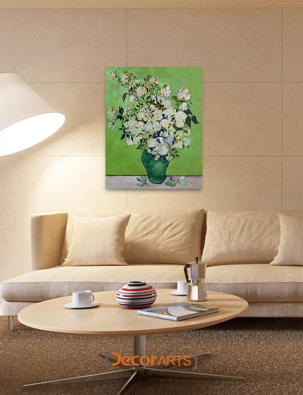 Decorarts - Pink Roses In A Vase, Vincent Van Gogh Reproductions. Giclee Canvas Print Wall Art For Home Wall Decor. 24X30X1.5 In