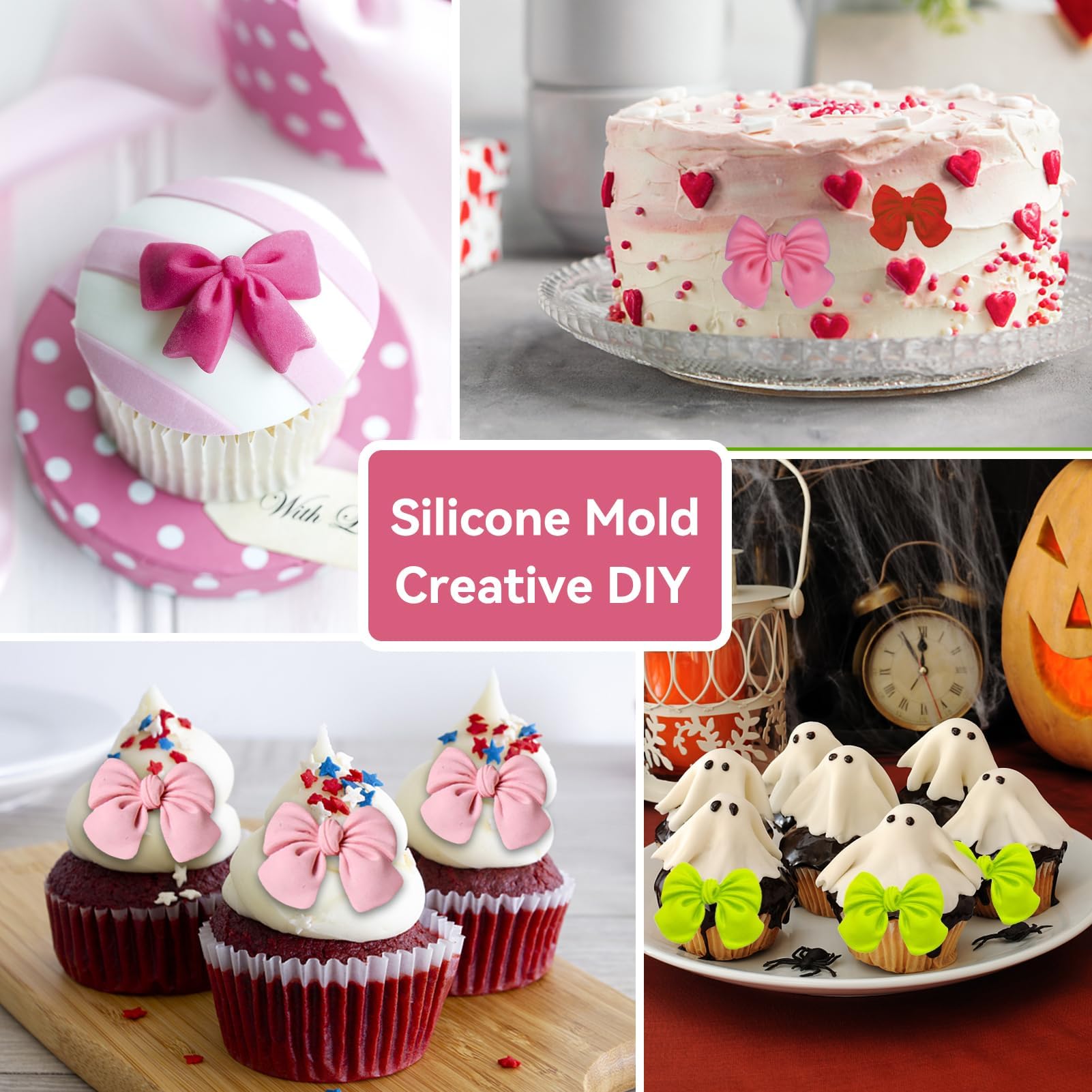 Fondant Bow Molds, 2 Pcs Mini Bow Silicone Fondant Molds Bow Molds For Chocolate Cartoon Bow Silicone Mold For Cupcake Cake Cand