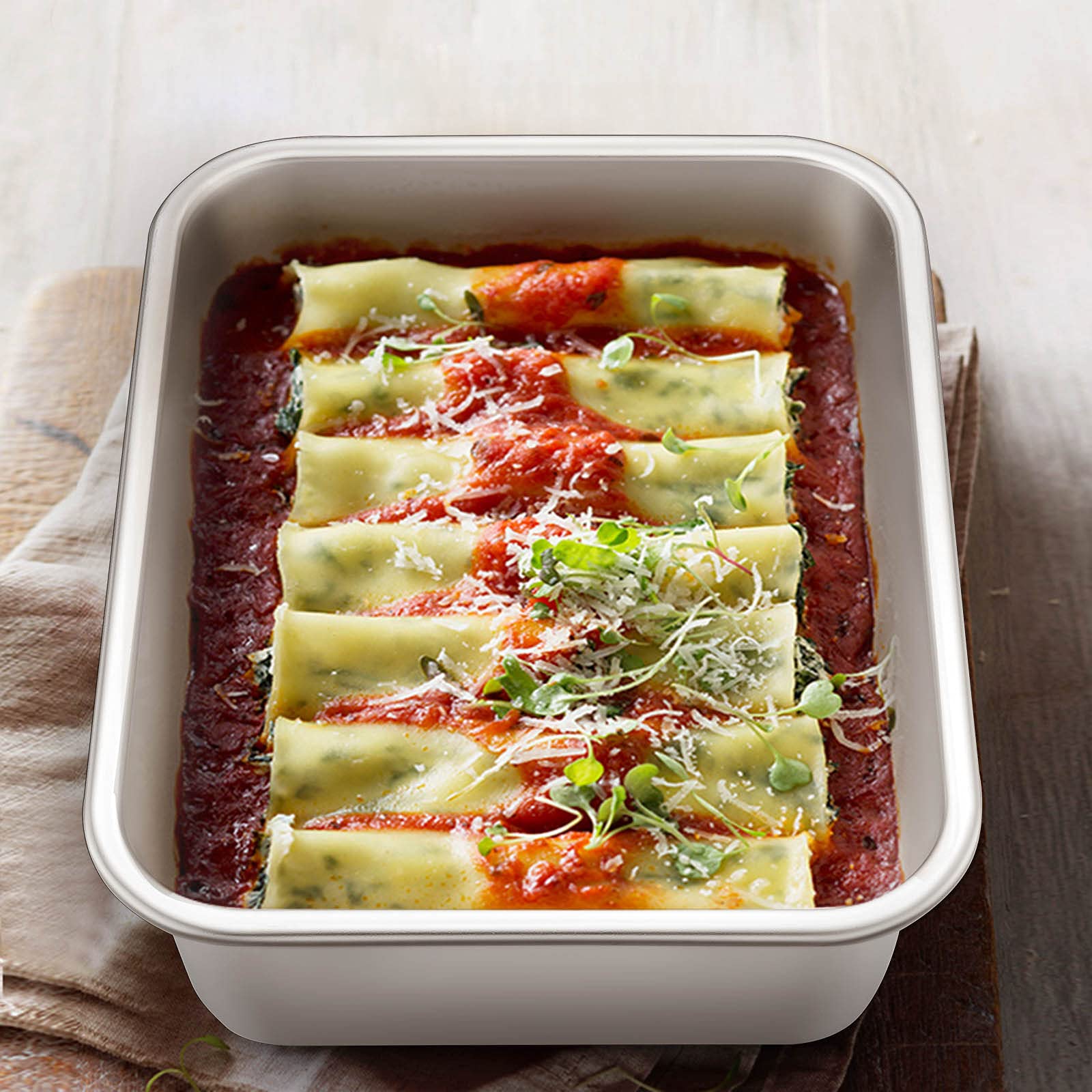Deep Lasagna Pan Set Of 2, E-Far Stainless Steel Rectangular Roasting Baking Pans, 12.75 X 10 & 10.6X8.3 Inches Roaster Baking D