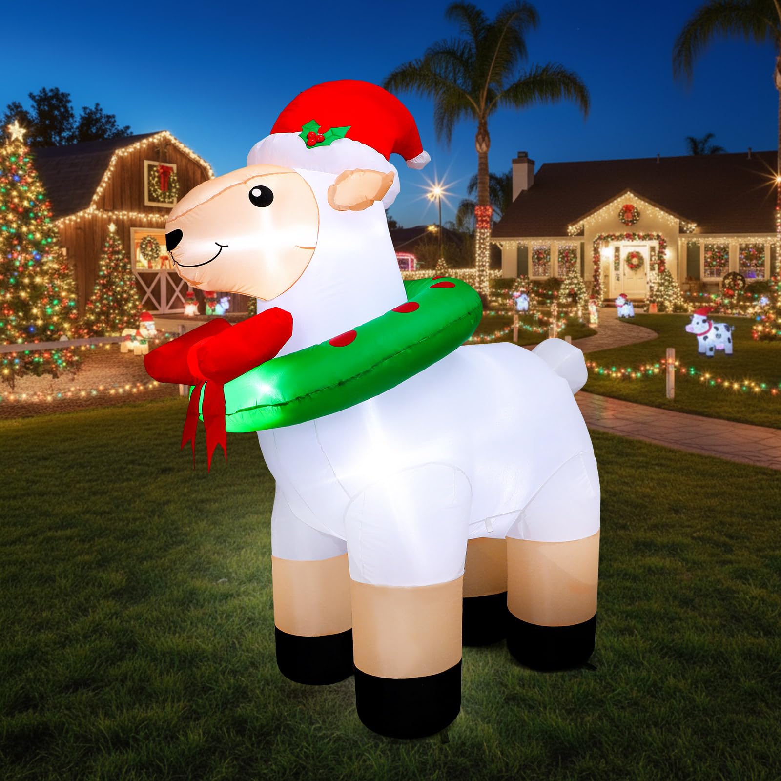 Shappy 6ft Christmas Inflatables Sheep Blow up Goat LED Lighted Inflatable Farm Animals Christmas Yard Decoration for Xma Farm G