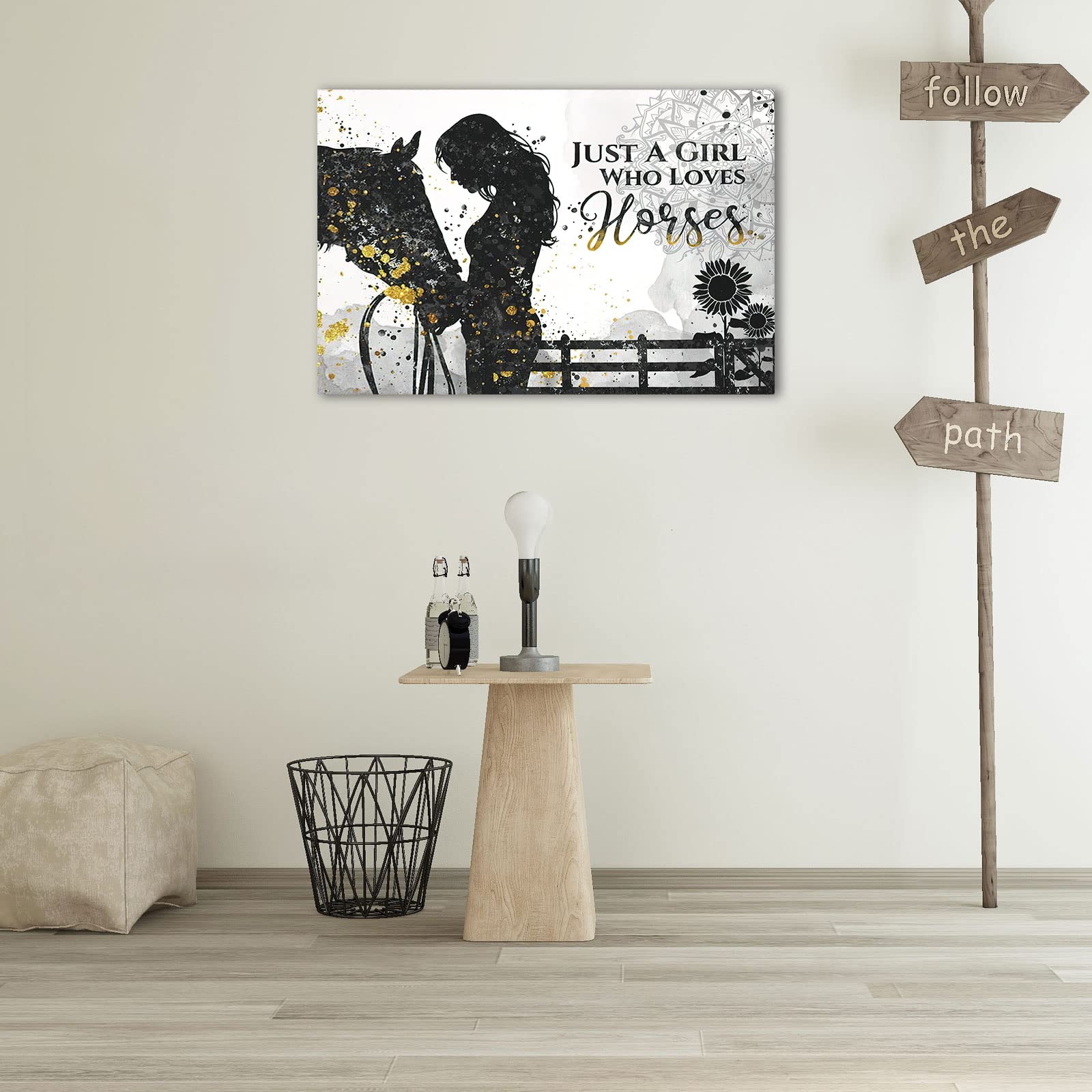 Rustic Farmhouse Horse Wall Art Decor Just A Girl Who Loves Horses Posters Country Style Wall Decor Inspirational Wall Art Rusti