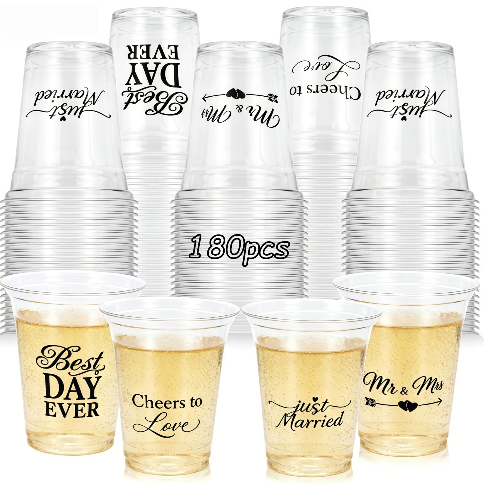 180Pcs Wedding Plastic Cup 12 oz Disposable Cup for Reception Bridal Shower