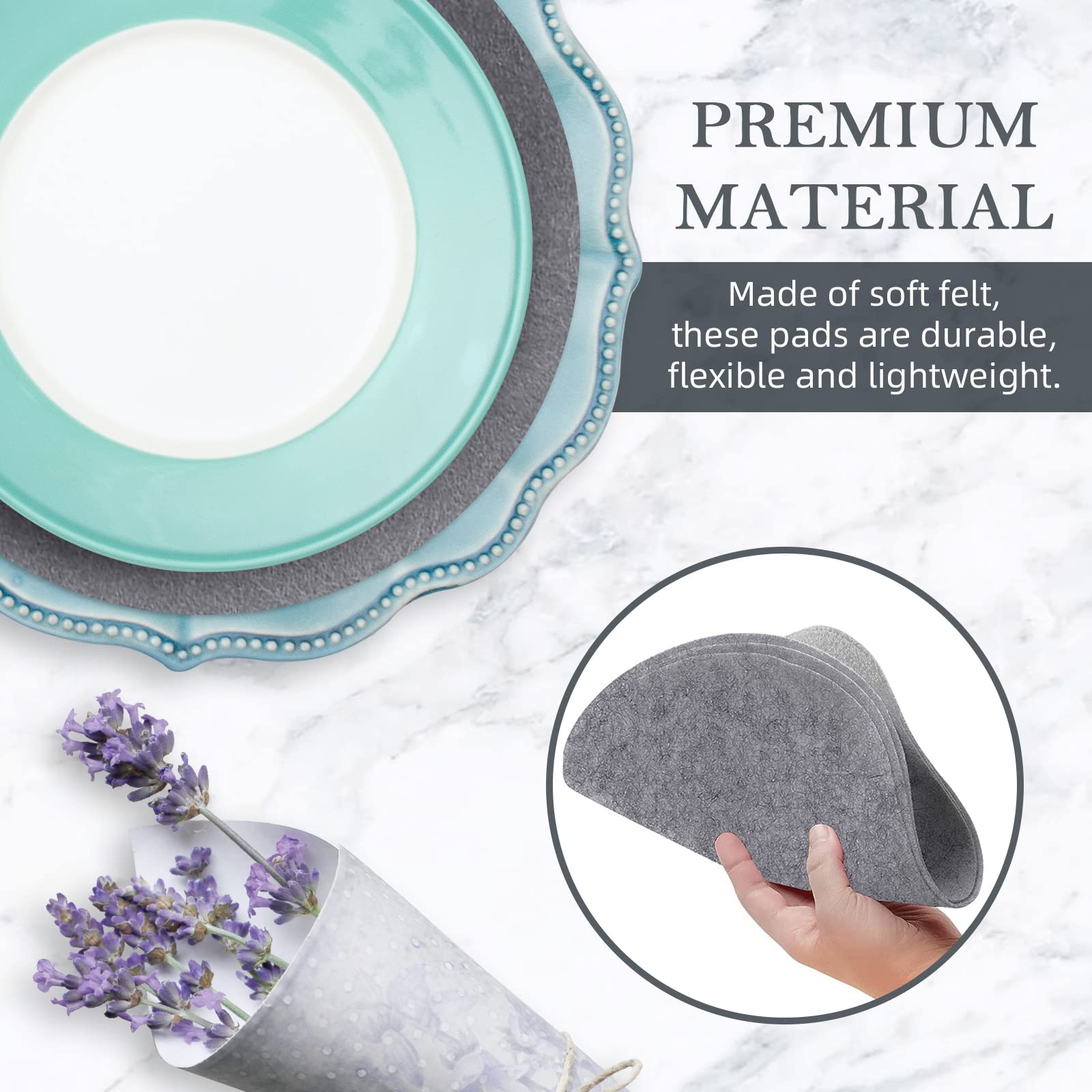 Felt Plate Storage Dividers Protectors, 48 Pieces Felt Round Plate Separators Pads Dish Storage Protectors Pads With 3 Sizes For