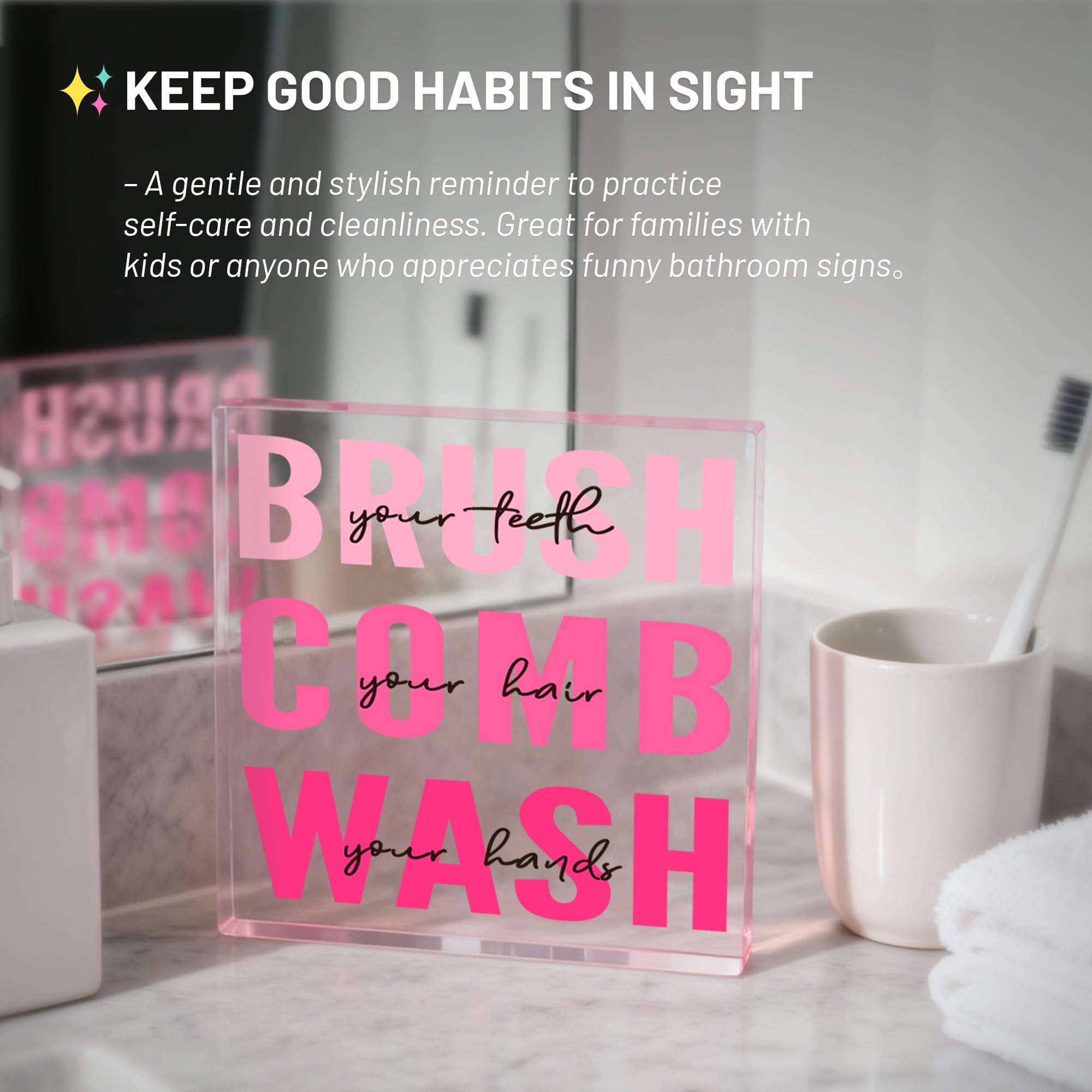 Pink Bathroom Decor, Acrylic Kids Bathroom Decoration Sign, Modern Restroom Decor, Cute Bath Rules Art, Self-care Gifts, Pink Ae