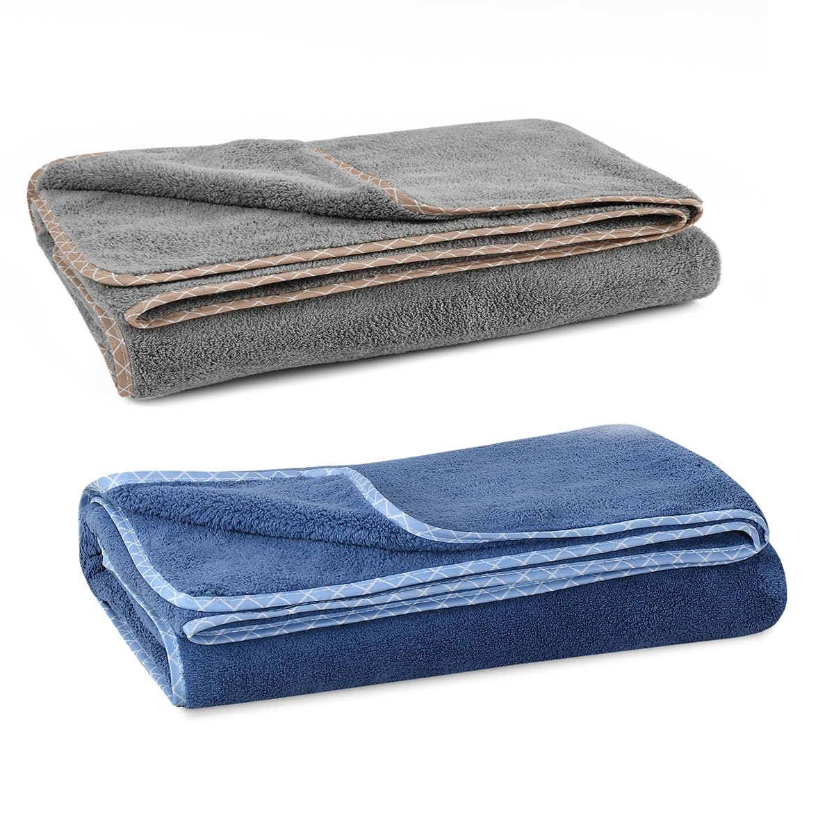 UrbanLeaf Microfiber Large Bath Towel | Quick Dry Super Absorbent - Bath Towel for Men and Women | Grey & Navy Blue | Towel for 