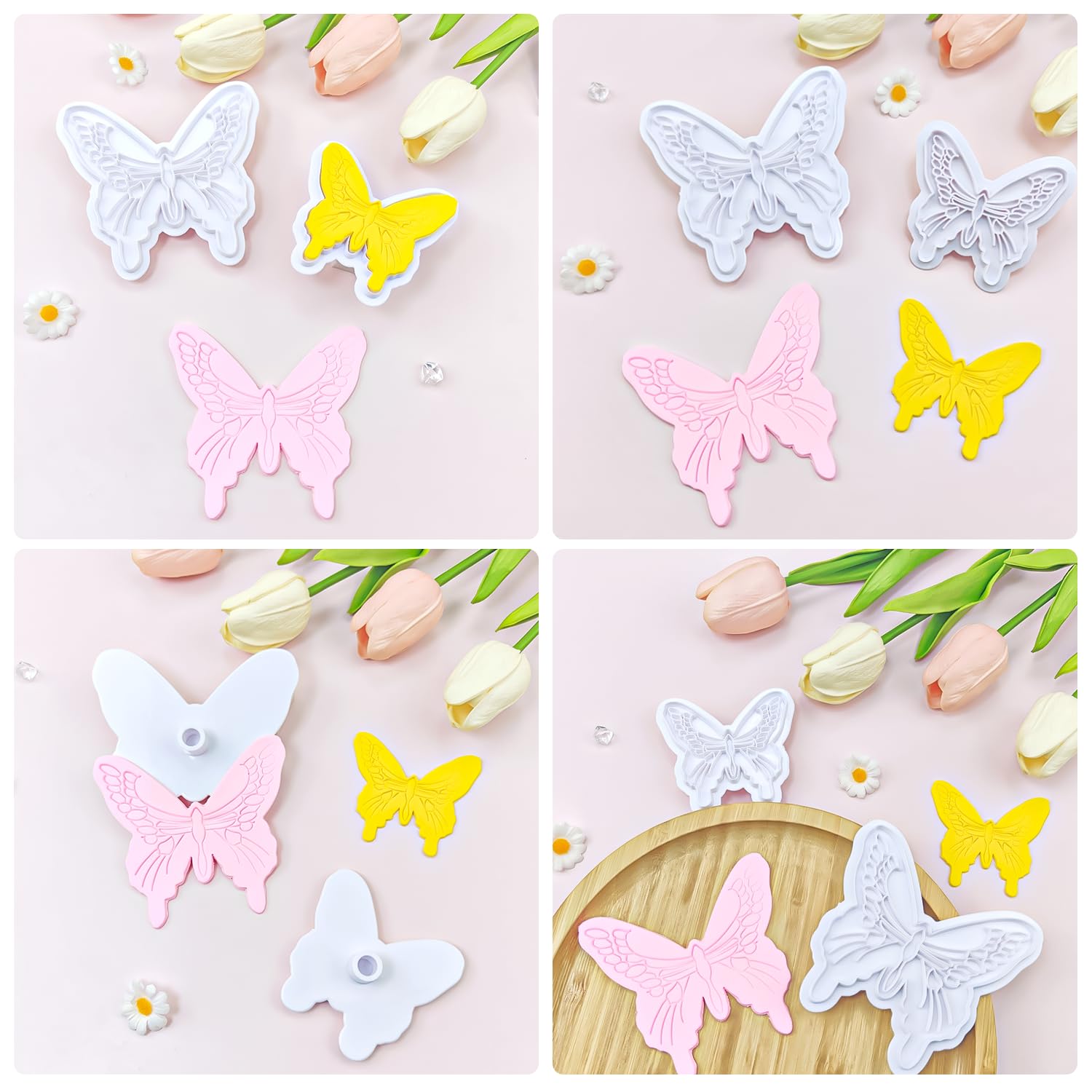 Kalaien 2Pcs Butterfly Sugarcraft Cookie Cutters Diy Embossing Cutter For Cake Decorating