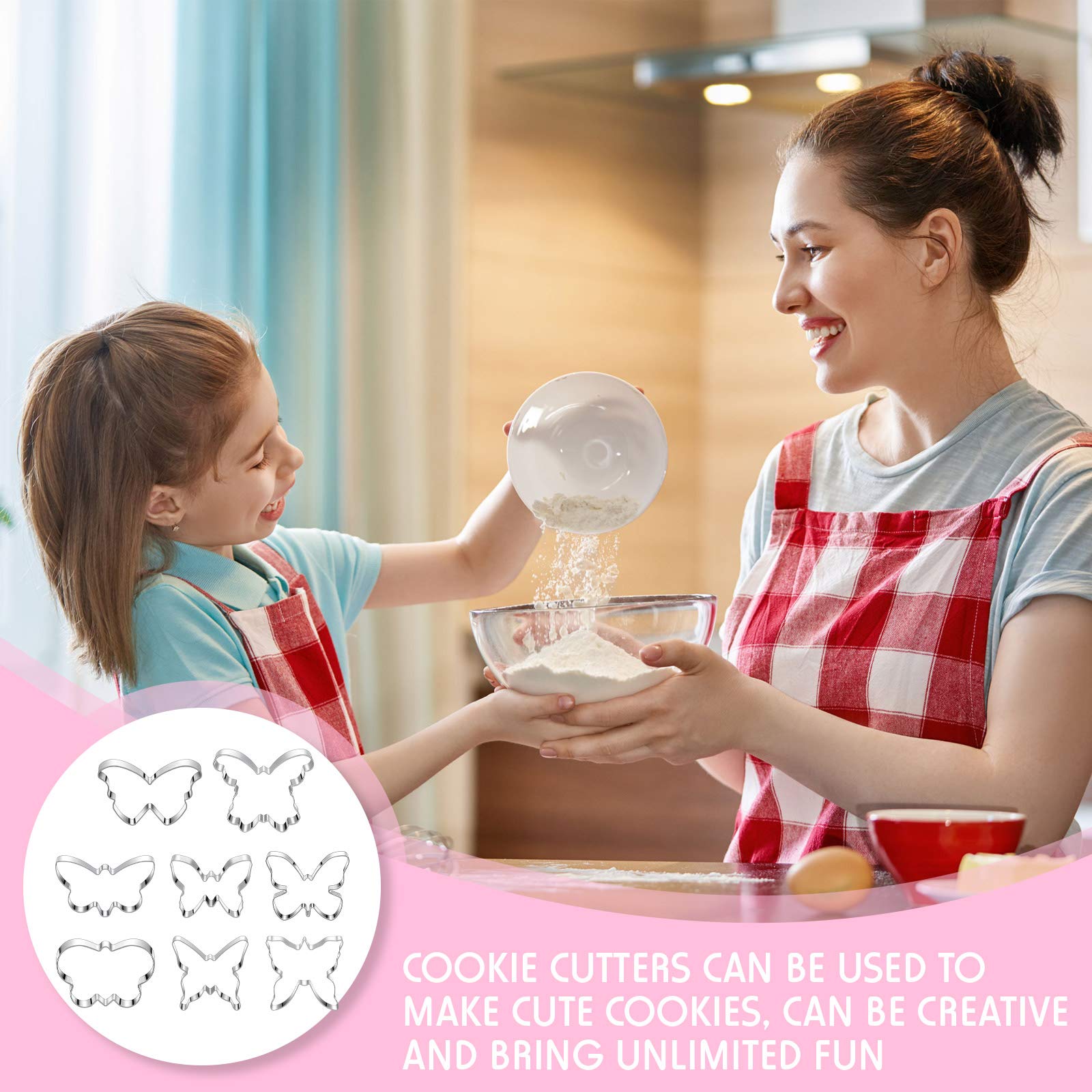 8 Pieces Butterfly Cookie Cutter Set Stainless Steel Metal Biscuit Cutter Mould And 6 Pieces Sugar Stirring Pins For Sandwich Ch