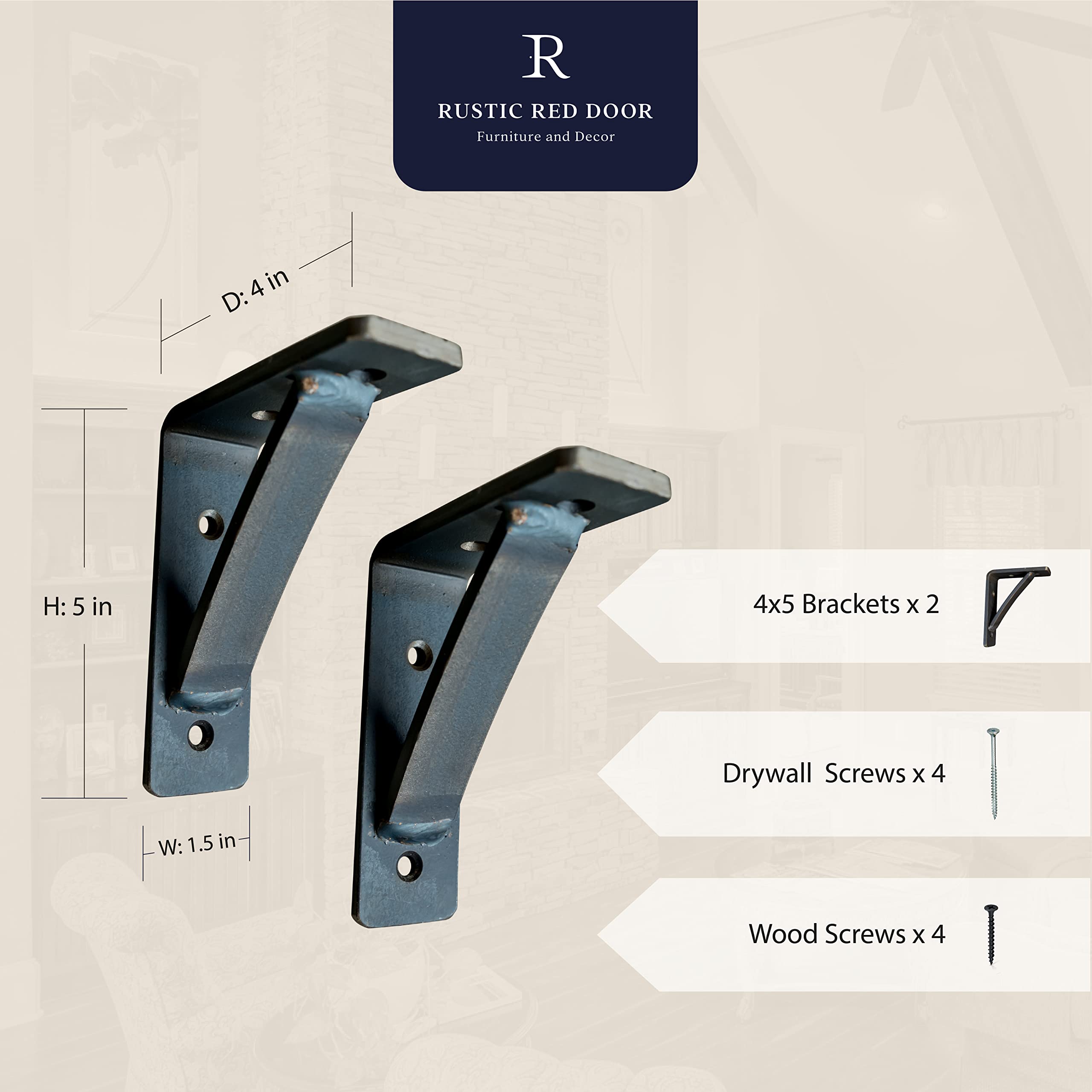 Rrd Steel Mantel Brackets Heavy Duty (2 Pack) Fireplace Mantel Brackets - Countertop Support Bracket - Hand Welded Steel Bracket