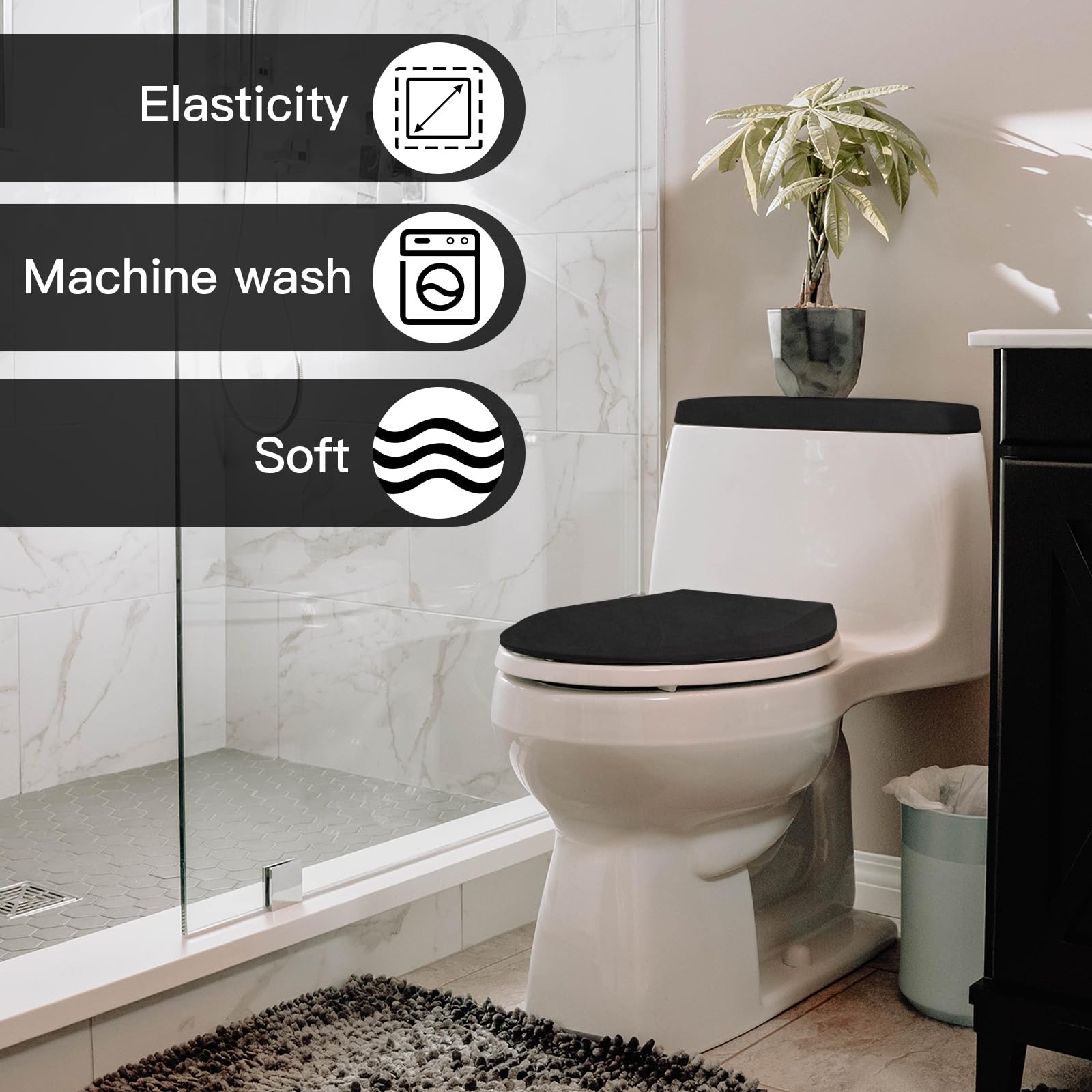 Toilet Lid Cover And Toilet Tank Lid Cover Replacement Toilet Cover With Elastic Bottom For Bathroom Decor Accessories (Black)