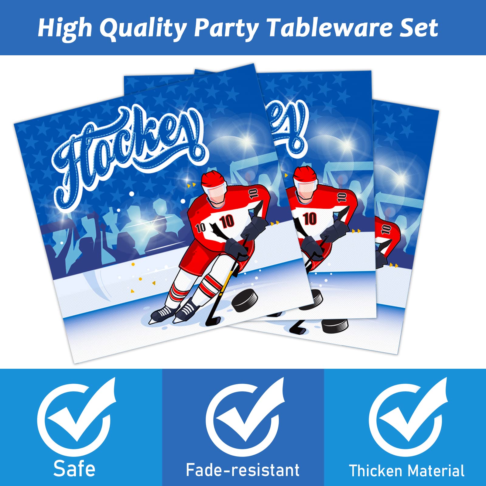 96Pcs Hockey Party Supplies Ice Hockey Birthday Party Plates Napkins Set Disposable Tableware Kit Birthday Party Sport Events De