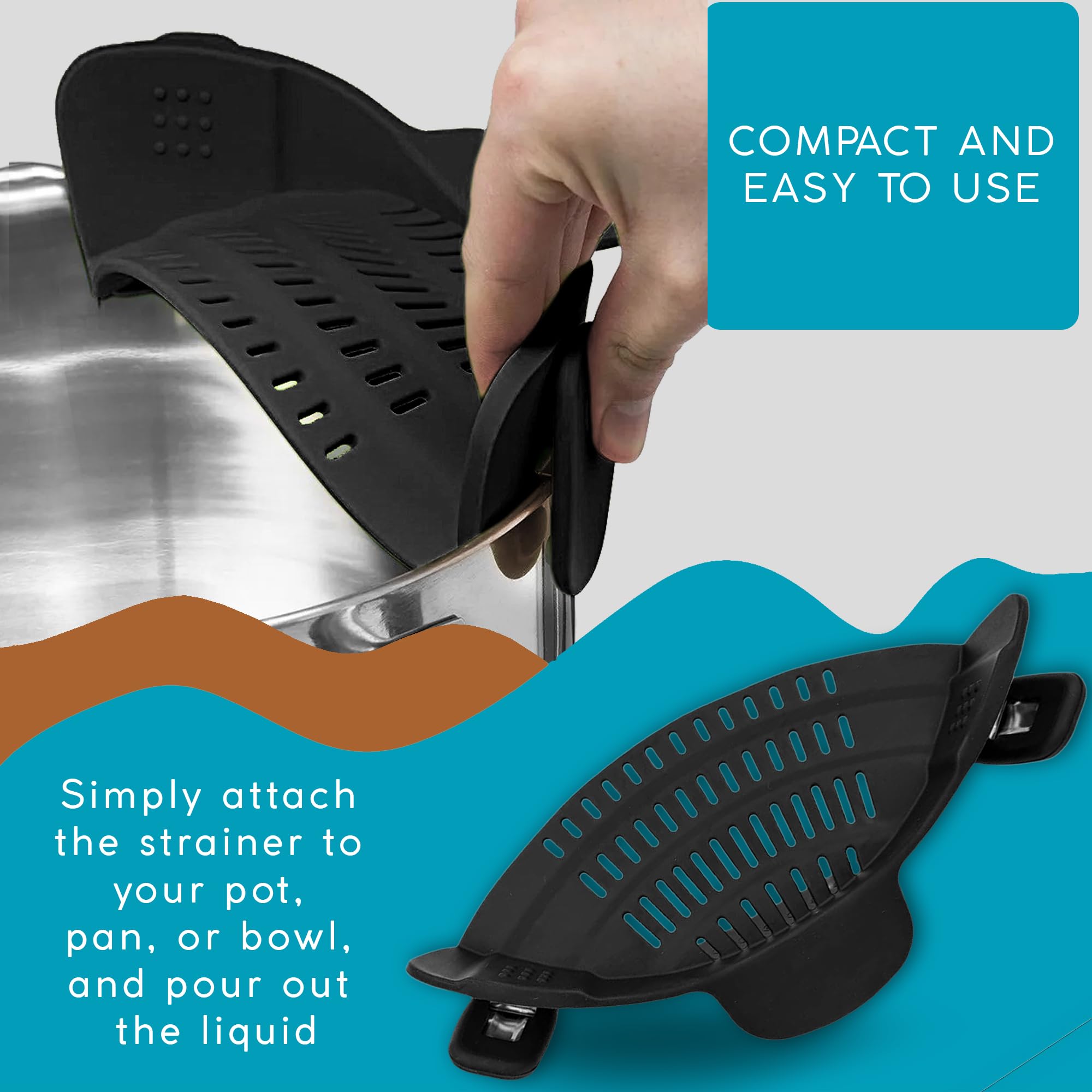 Gottahaveit | Clip On Strainer - Snap On Pot Drainer For Pan And Pots, Essential Home Cooking Tool. Black