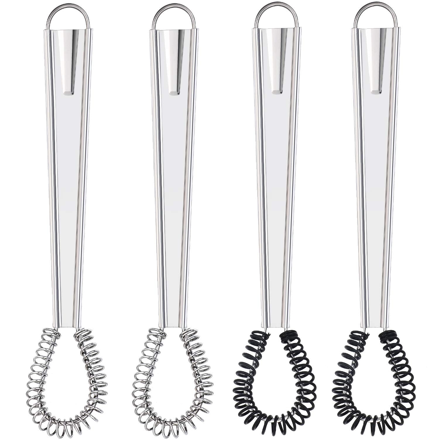 4 Pieces Egg Beater Stainless Steel Mini Spring Coil Whisk Silicone Whisk Hand Held Sauce Stirrer Blender Milk Frother Foamer Co