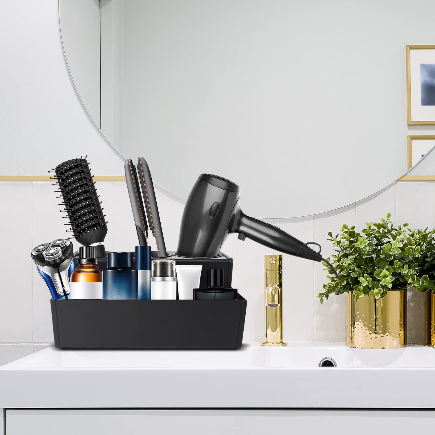 Twiziuao Hair Dryer Holder Hair Accessories Organizer Wall Mounted Bathroom Counter, Stainless Hair Tool Organizer Countertop Ba