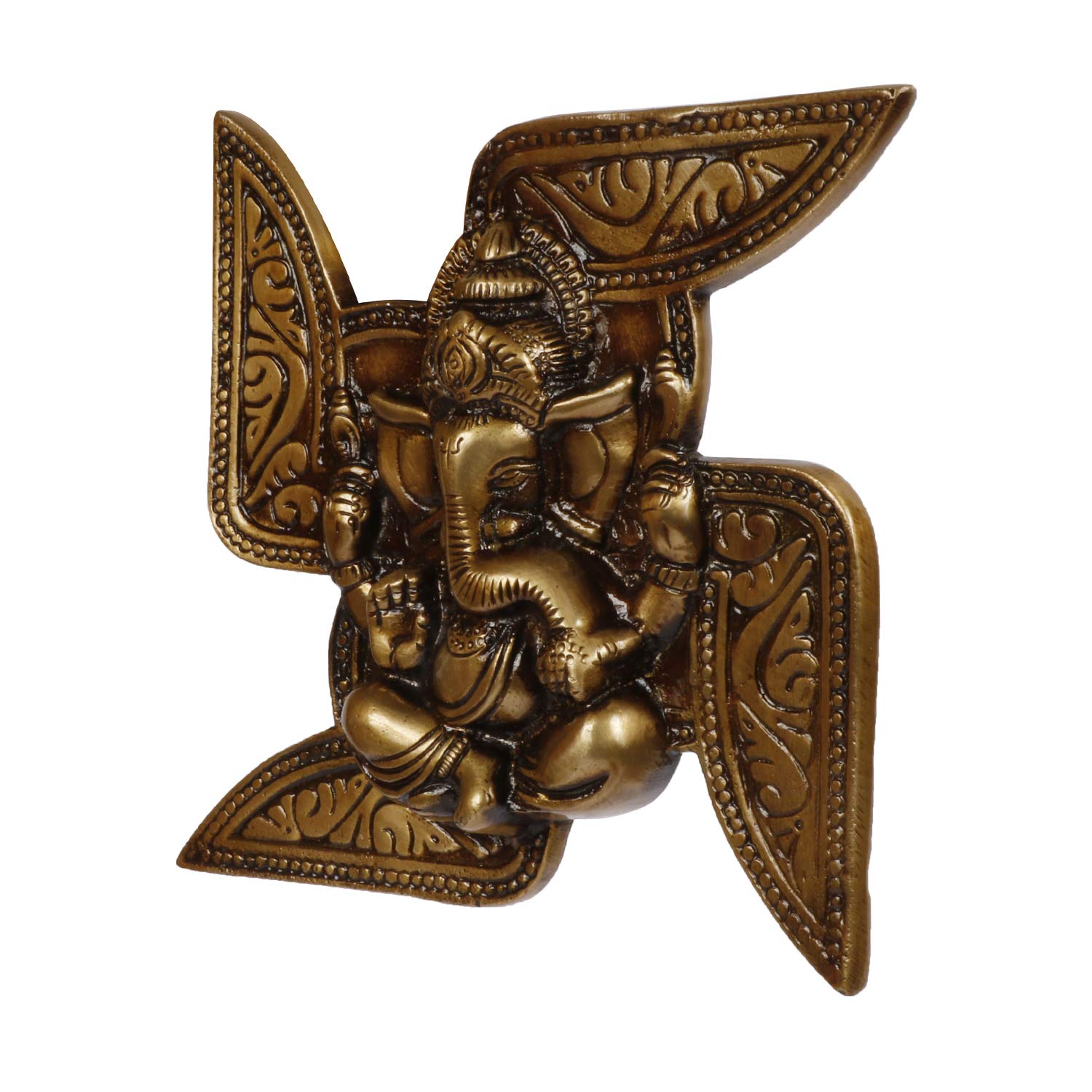 Kartique Brass Swastik Wall Hanging With Ganesh Idol Ganesha Statue Ganpati Murti For Home Decor Light Bronze Color Gift Height