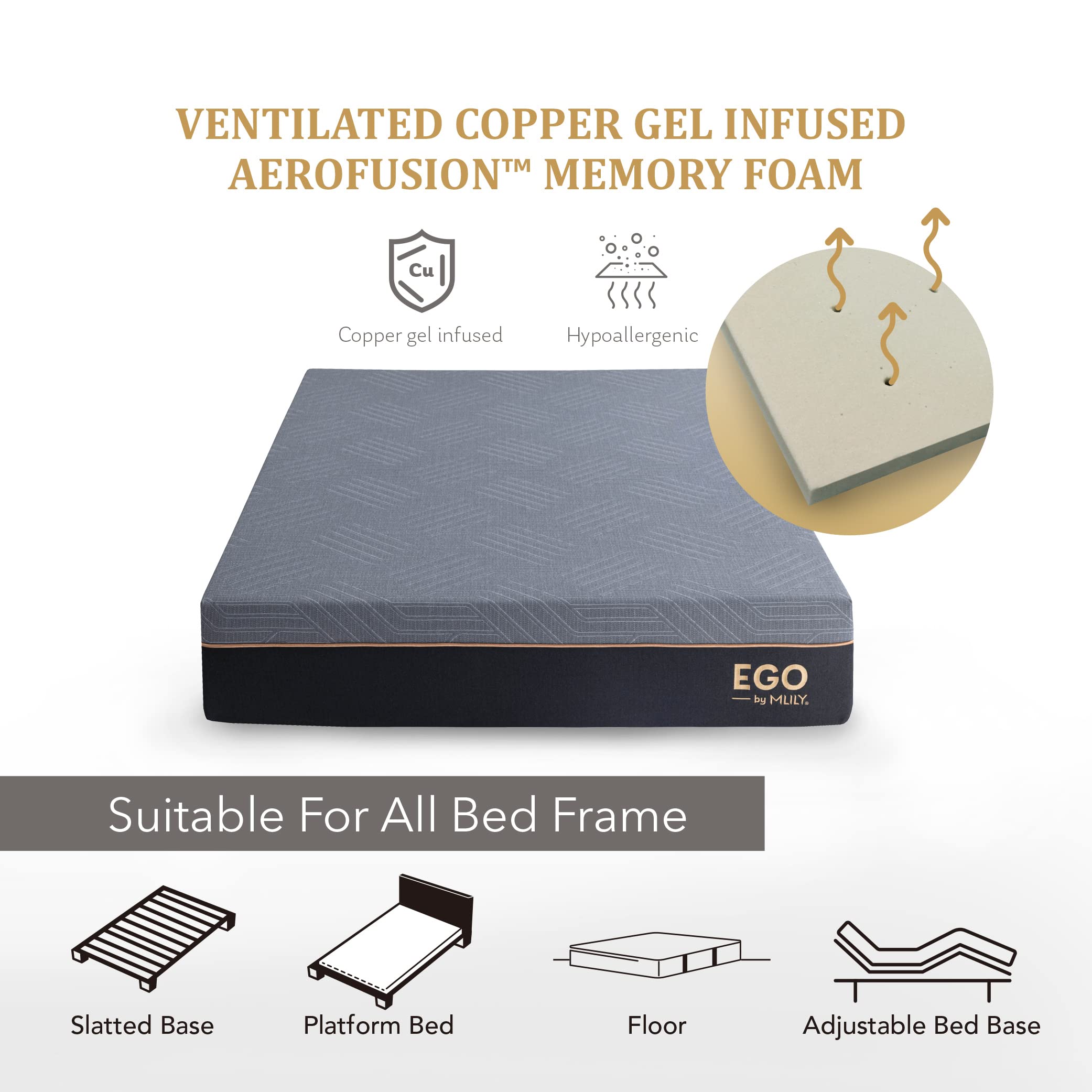 EGOHOME 12 Inch King Memory Foam Mattress for Back Pain  Cooling Gel Mattress Bed in a Box  Made in USA  CertiPUR-US Certified  Therapeutic Medium Mattress  76