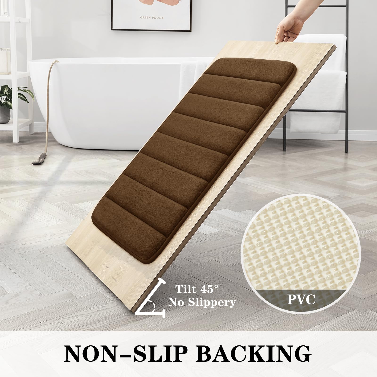 BYSURE Brown Memory Foam Bathroom Rug Set 3 Piece Non Slip Extra Absorbent Shaggy Bathroom Mats and Rugs Sets  Soft & Dry Bath Mat Sets for Bathroom Washable Carpets Set