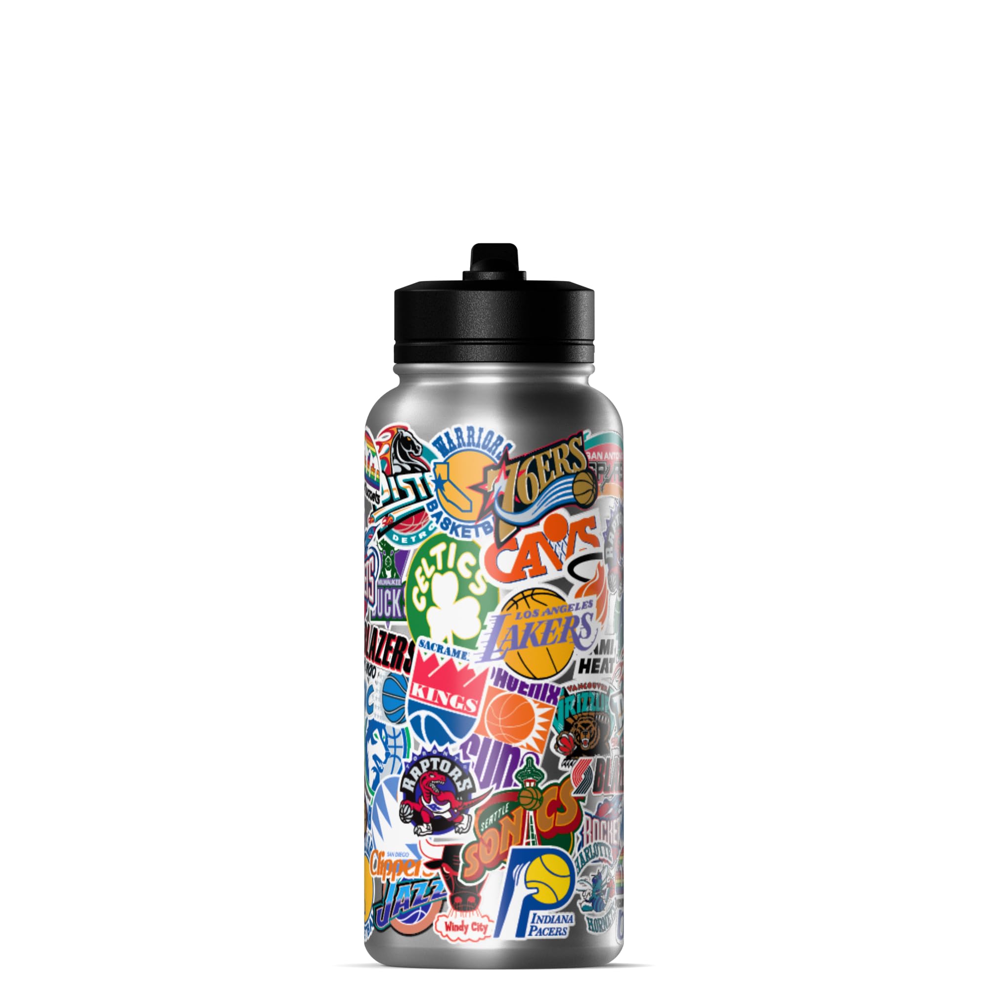 Hydrapeak X Nba Officially Licensed All Team Hardwood Classics Sticker Print 32 Oz Insulated Water Bottle With Straw Lid And Han