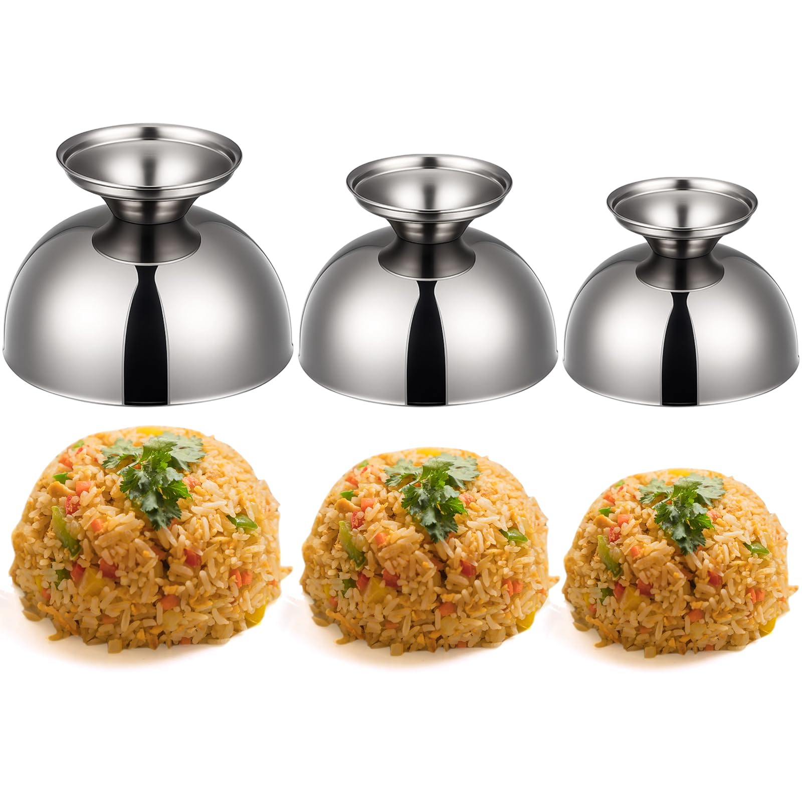 Ferrochef 3 Pcs Stainless Steel Rice Press Mold Round Shaped Egg Fried Rice Shaper Mold 3 Sizes Serving Bowls for Sushi Home Res