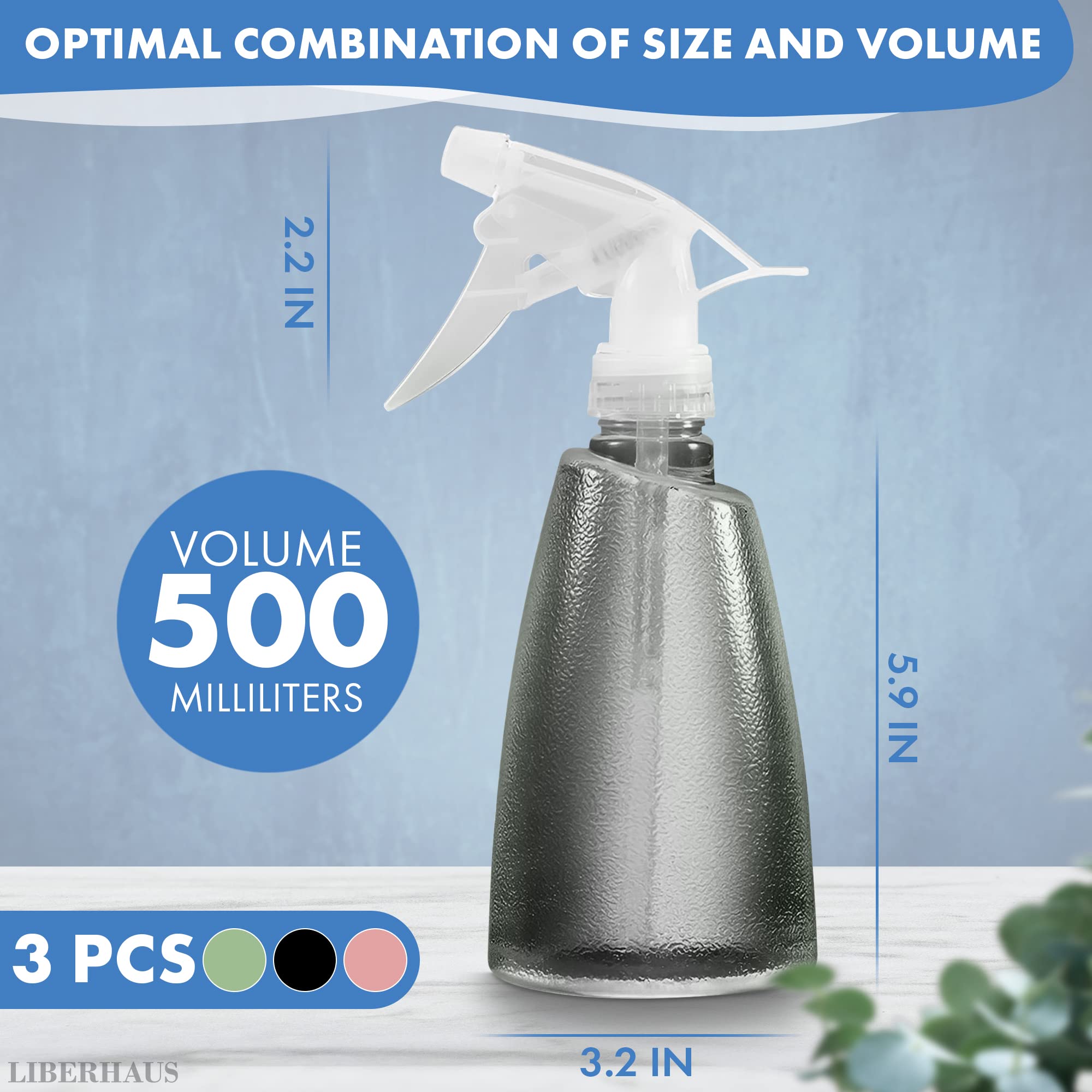 3Pcs Plastic Spray Bottles For Cleaning Solutions - 17 Oz Indoor Spray Bottle Hair Mister Spray Water Bottle For Hair Spray Bott