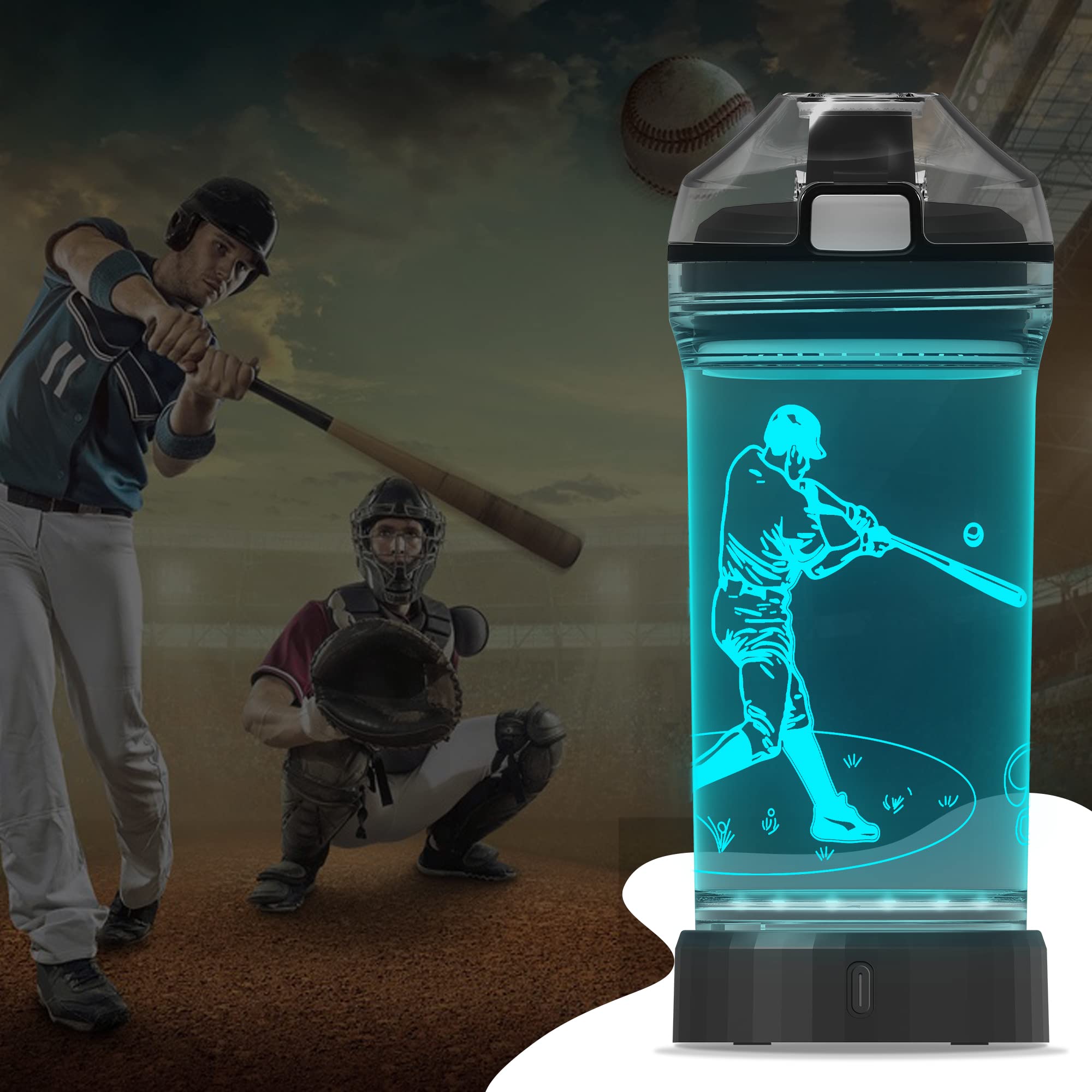 Yuandian Baseball Gifts, Light Up Kids Water Bottle With 3D Baseball Design- 14 Oz Tritan Bpa Free Eco-Friendly - Cool Sports Cu