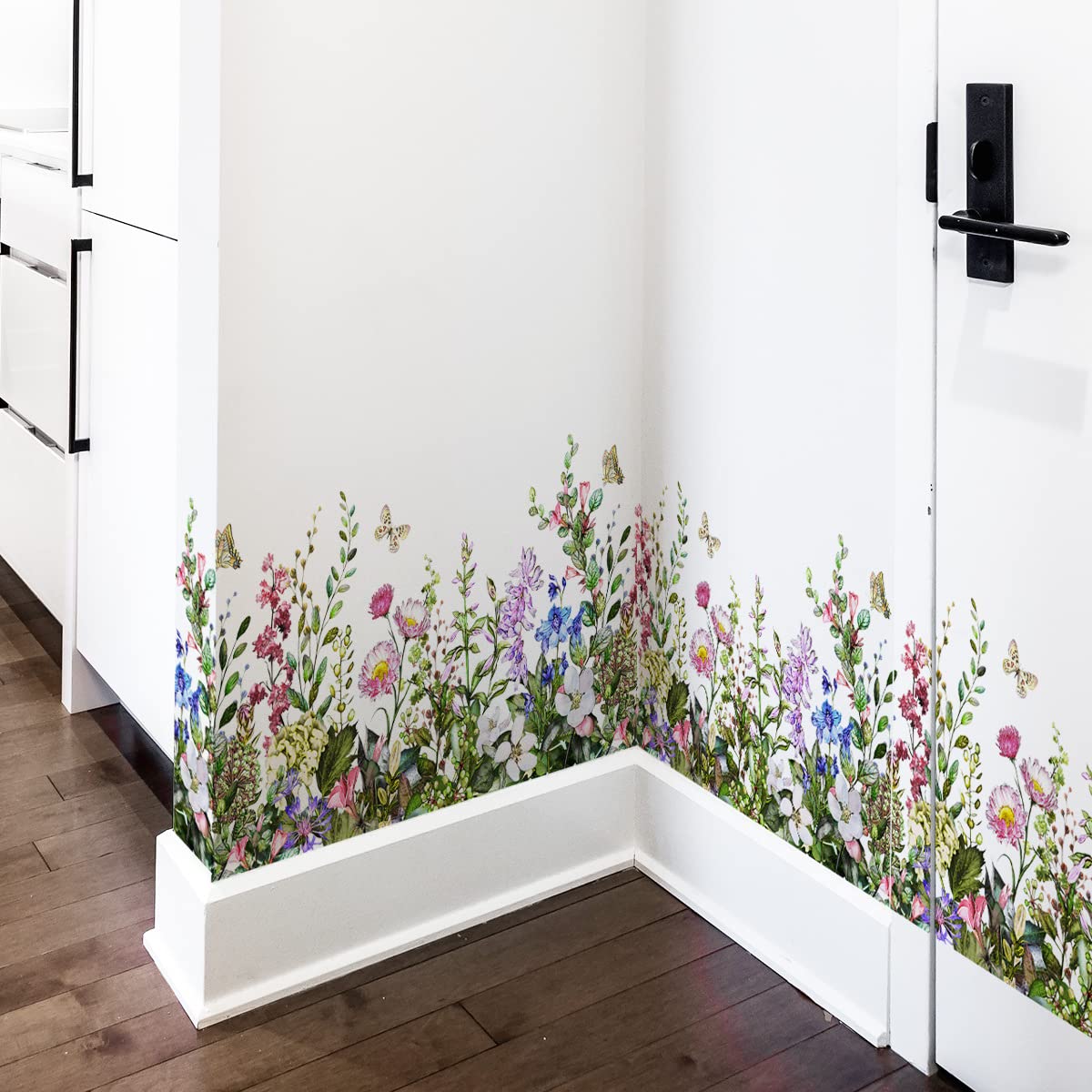 Mirabuy Big Plant Grass Wall Corner Stickers Flowers With Butterflies Base Board Skirting Line Wall Decals For Bedroom Living Ro