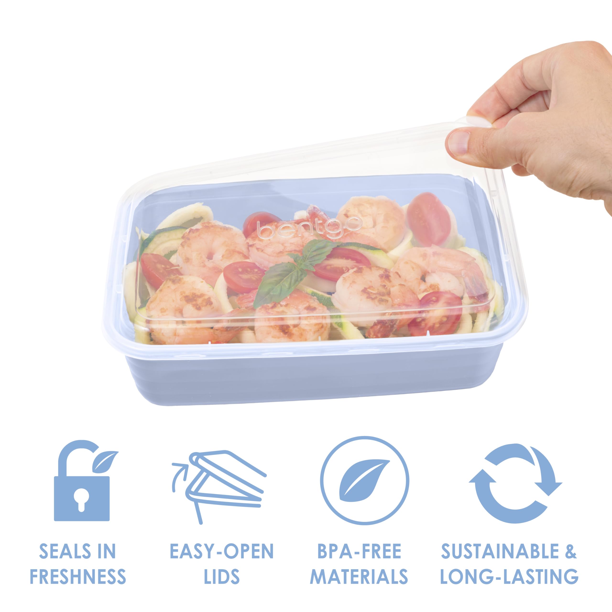 Bentgo 20-Piece Lightweight, Durable, Reusable Bpa-Free 1-Compartment Containers - Microwave, Freezer, Dishwasher Safe - Periwin