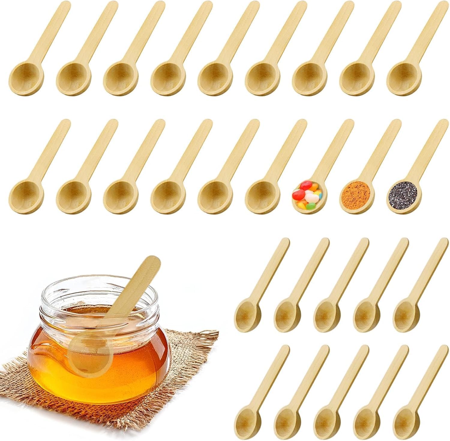 Tupermar Mini Small Wooden Spoons 6 Pcs,Tiny Small Natural Wooden Bath Salt Scoop Tasting Spoon For Salt Seasoning Condiment Spi