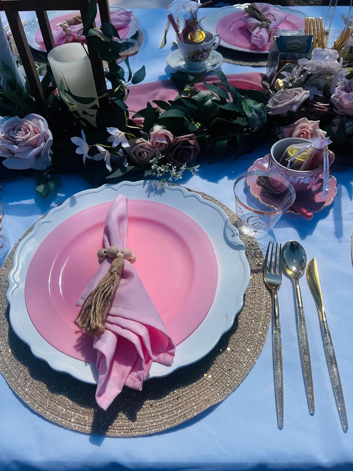 Ploymono Pink Heavy Duty Cloth Napkins - 17 X 17 Inch Solid Washable Polyester Dinner Napkins - Set Of 8 Napkins With Hemmed Edg