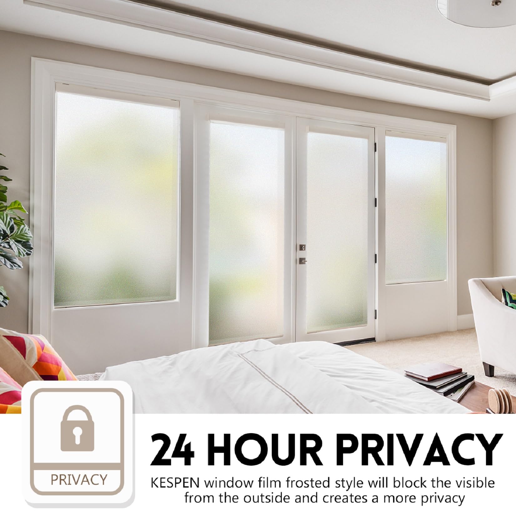 KESPEN Window Privacy Film Frosted Glass Heat Control UV Blocking Privacy Window Film for Glass Windows Static Cling Non-Adhesiv