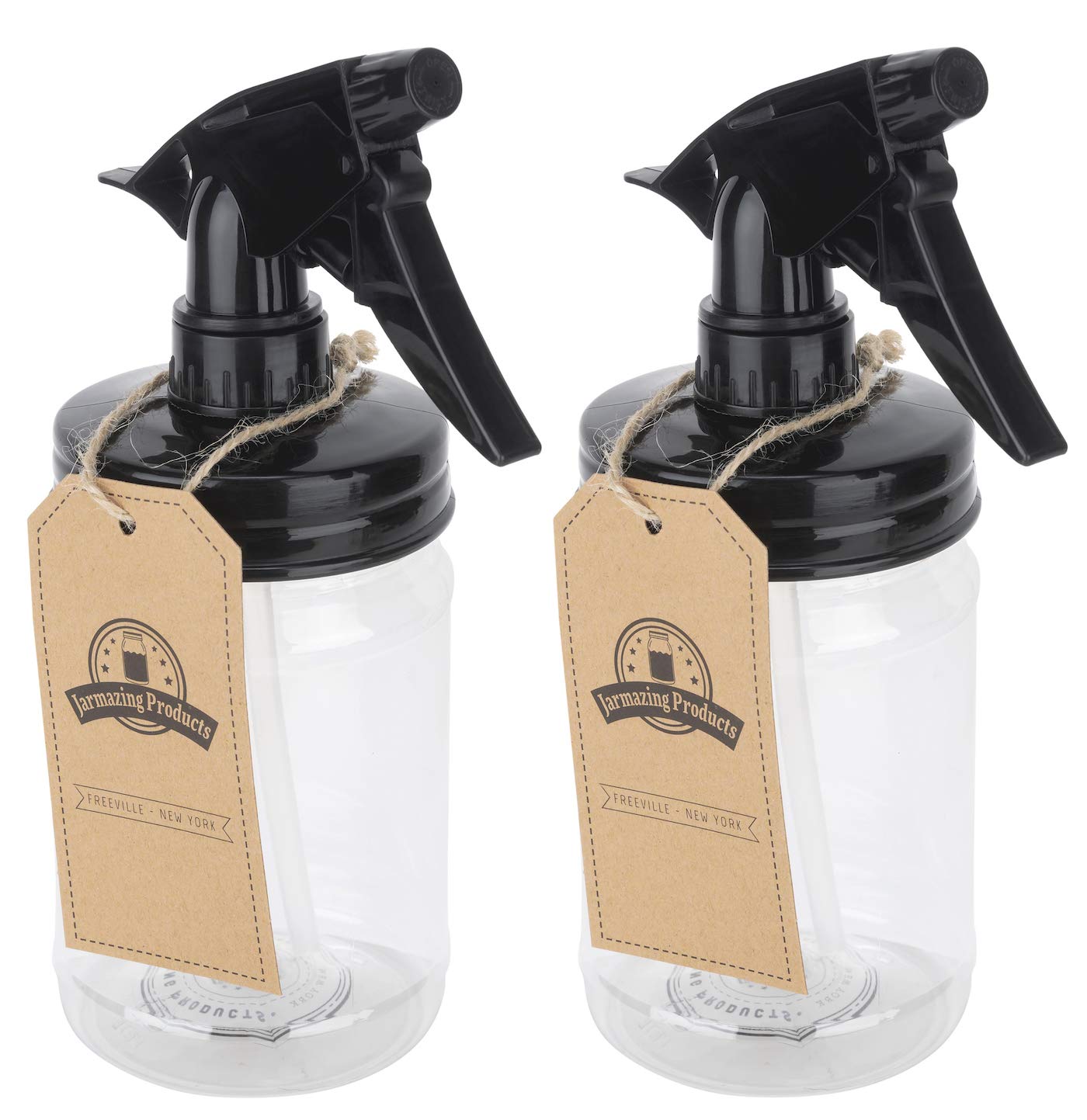 Jarmazing Products Mason Jar Sprayer - Black - With 16 Ounce Plastic Mason Jar - Two Pack!