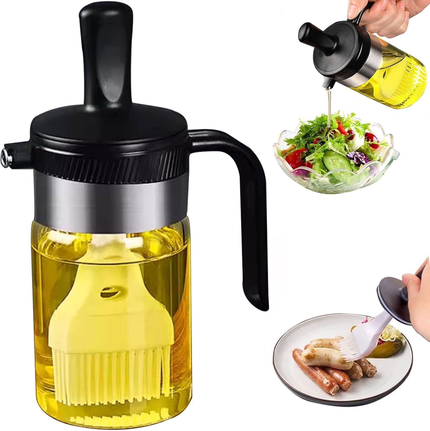 Moonlik Olive Oil Dispenser Bottle with Brush- 2 in 1 Oil Dispenser & Silicone Brush for Kitchen Cooking Vinegar Sauce BBQ Salad