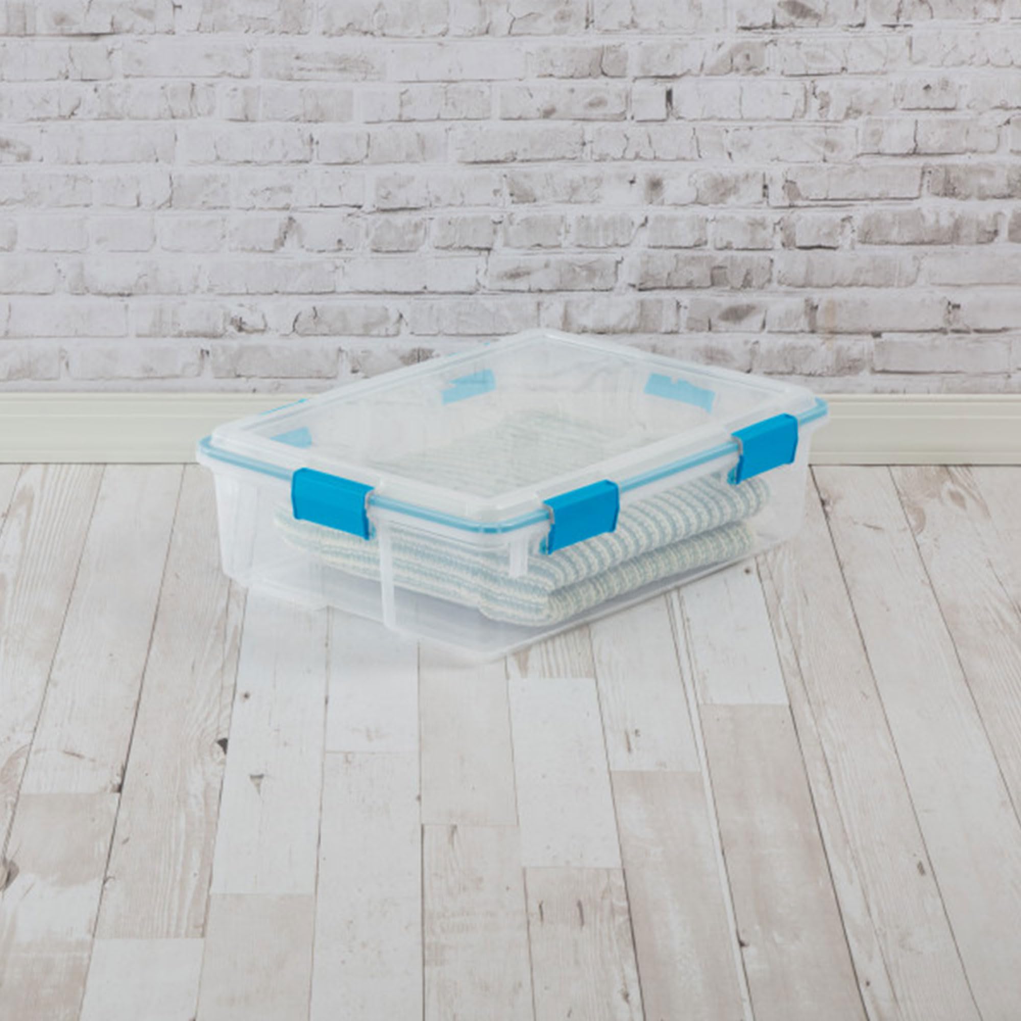Sterilite Gasket Box, Stackable Storage Bin With Latching Lid, 37 Quart, 12 Pack
