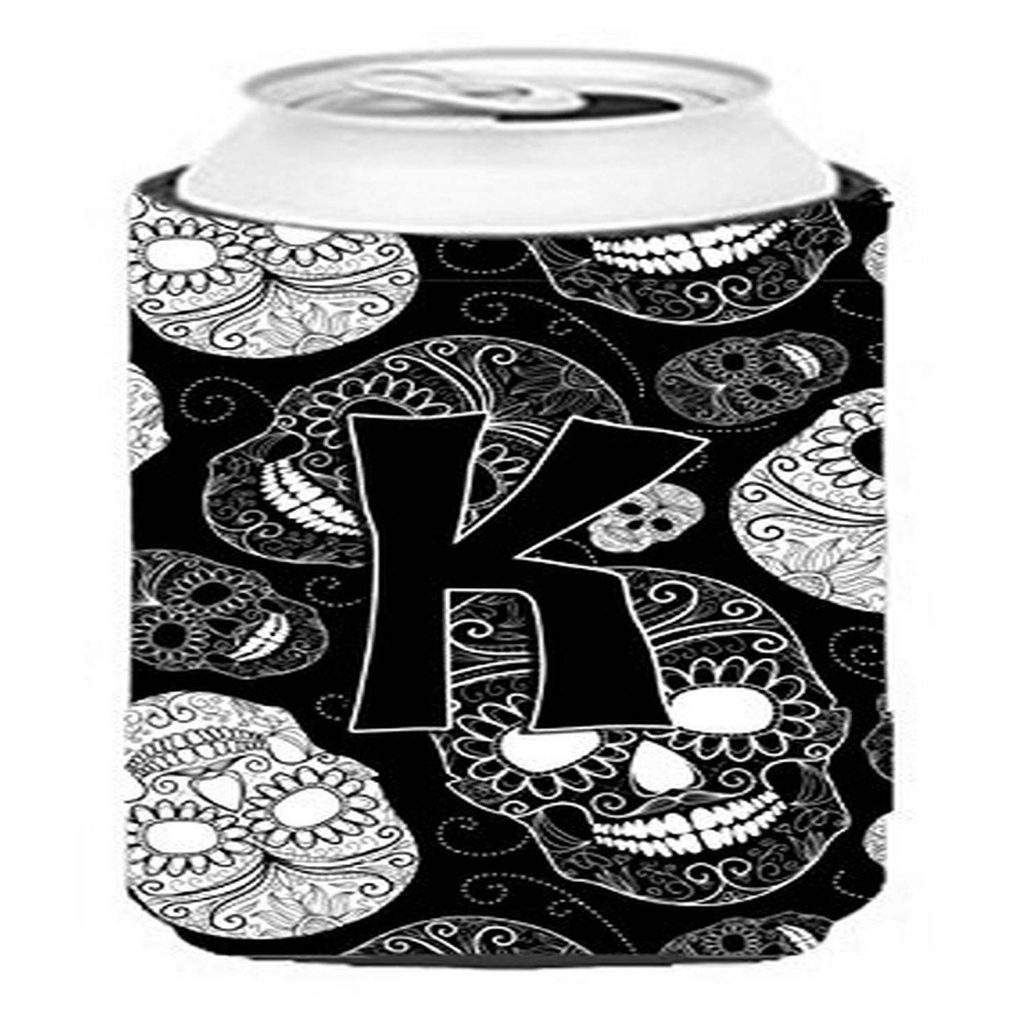 Caroline'S Treasures Cj2008-Ktbc Letter K Day Of The Dead Skulls Black Tall Boy Hugger Can Cooler Sleeve Hugger Machine Washable