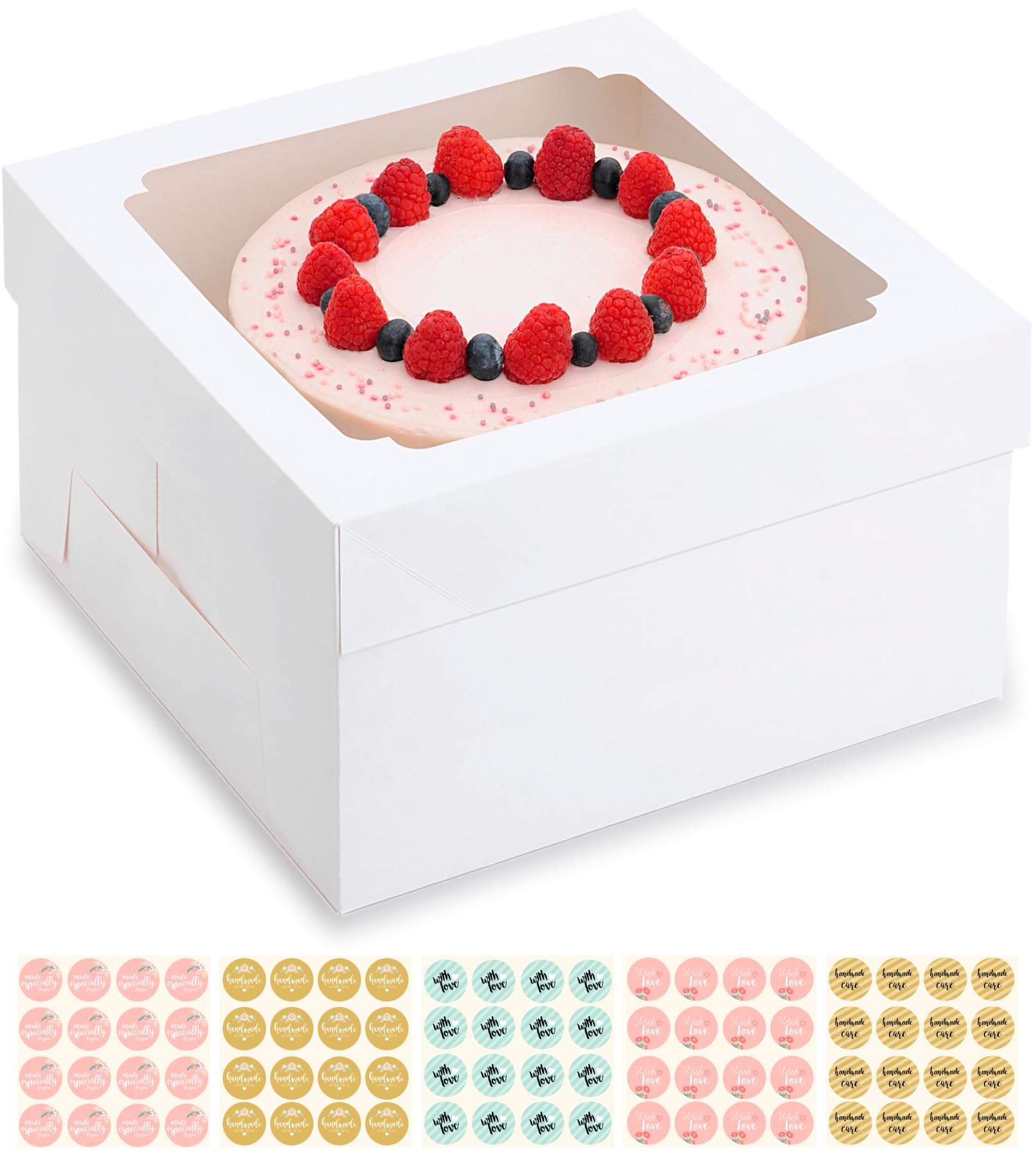 Baregamyan 12x12x8 Inch Cake Boxes 20 pcs, Large 12 Inch Cake Box with Window for 8 Inch Tall Tiered Bakery Cakes, Pies, Sturdy 