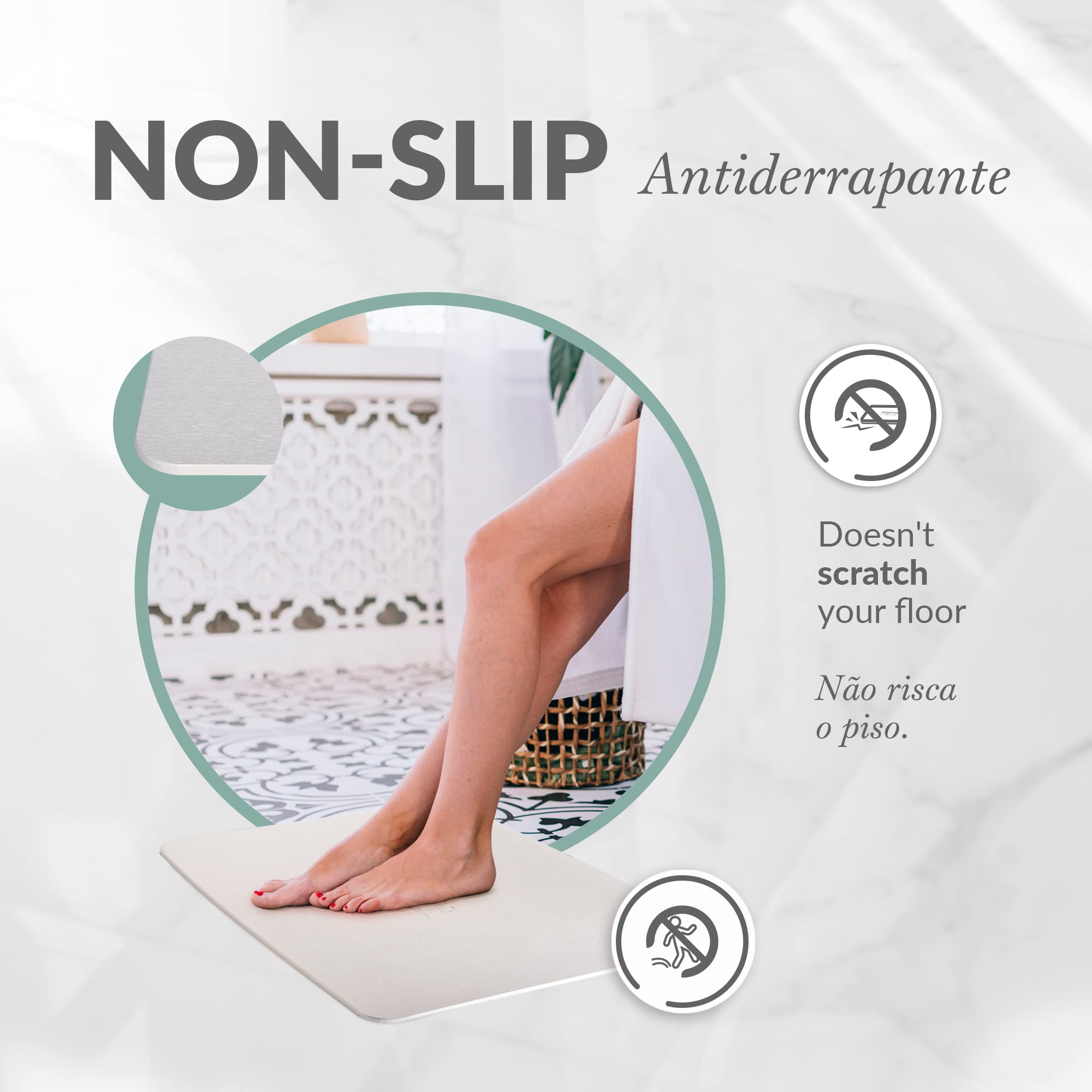 Momo Lifestyle Stone Bath Mat Drytomita Technology Diatomaceous Earth Bath Mat, Non-Slip Super Absorbent Quick Drying Shower Mat