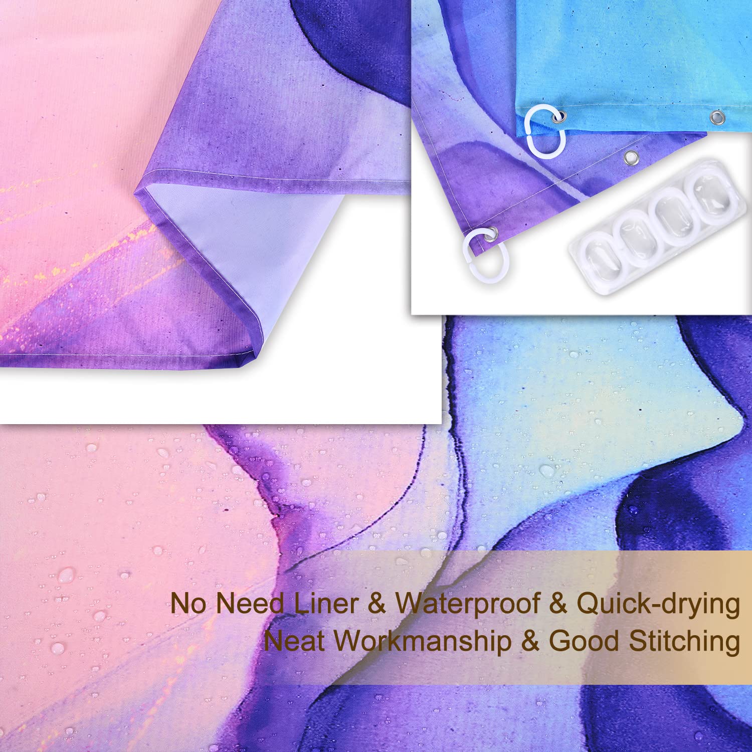 RosieLily Purple?arble?hower Curtain ?lue?bstract?athroom?urtain  Colorful?mbre Shower Curtains Set with 12 Hooks ?ink and Gold?athroom Decor ?2''x72''
