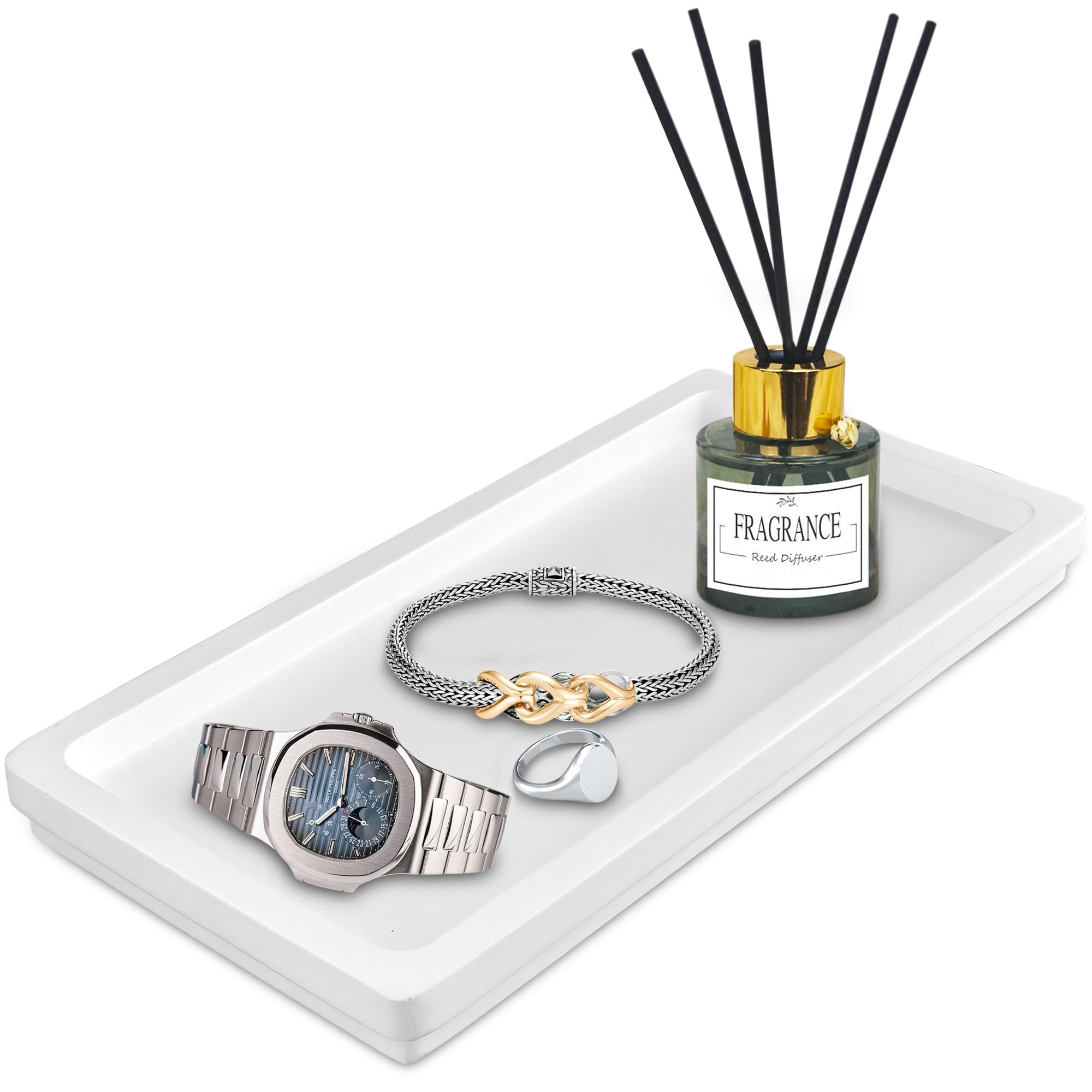 Acacia Bathroom Counter Tray - 11.8 X 5.9 Inches Rectangle Organizer Tray, Soap Tray Suitable For Bathtub Countertop Sink Dresse