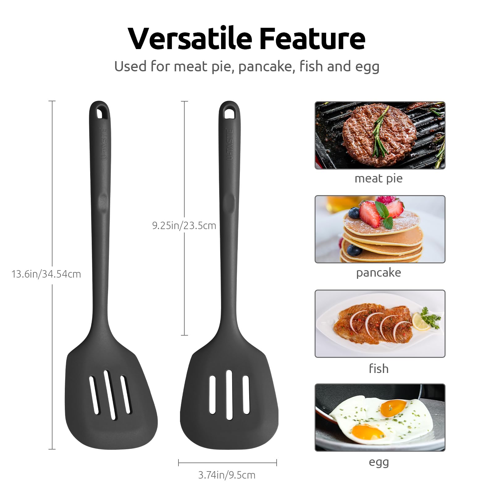 600F Heat Resistant Slotted Turner: U-Taste 13.6In Silicone Kitchen Spatula Flipper, 3.74In Wide Food Grade Flexible Thin Rubber