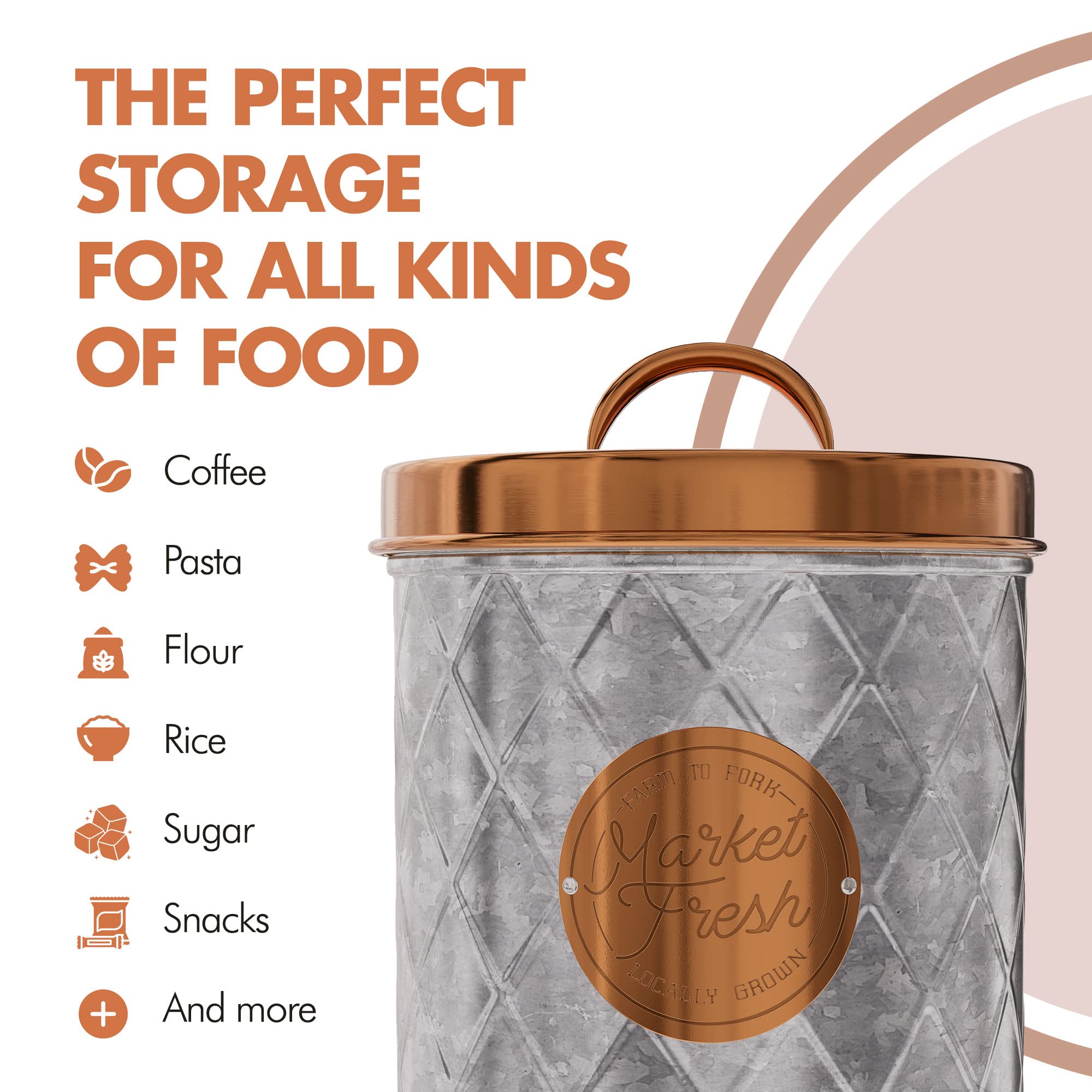 Amici Home Bristol Galvanized Metal Canister | Dry Food Storage Container | Airtight Lid | 84 Ounce Capacity | Farmhouse D  Cor
