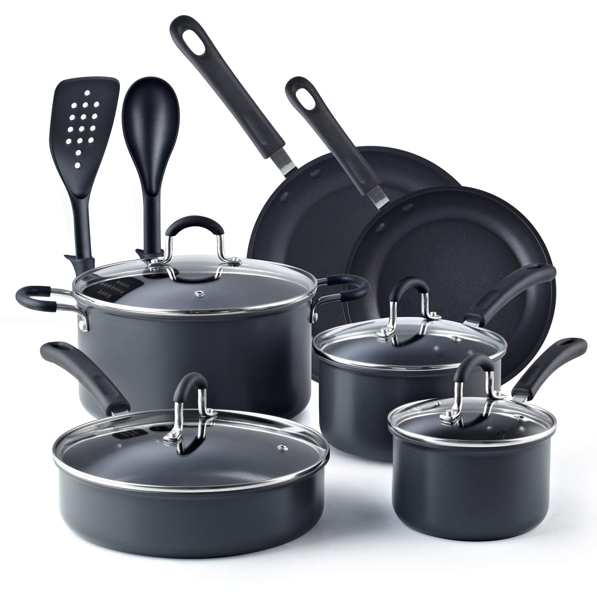 Cook N Home Pots and Pans Set Nonstick Professional Hard Anodized Cookware Sets 12-Piece, Dishwasher Safe with Stay-Cool Handles