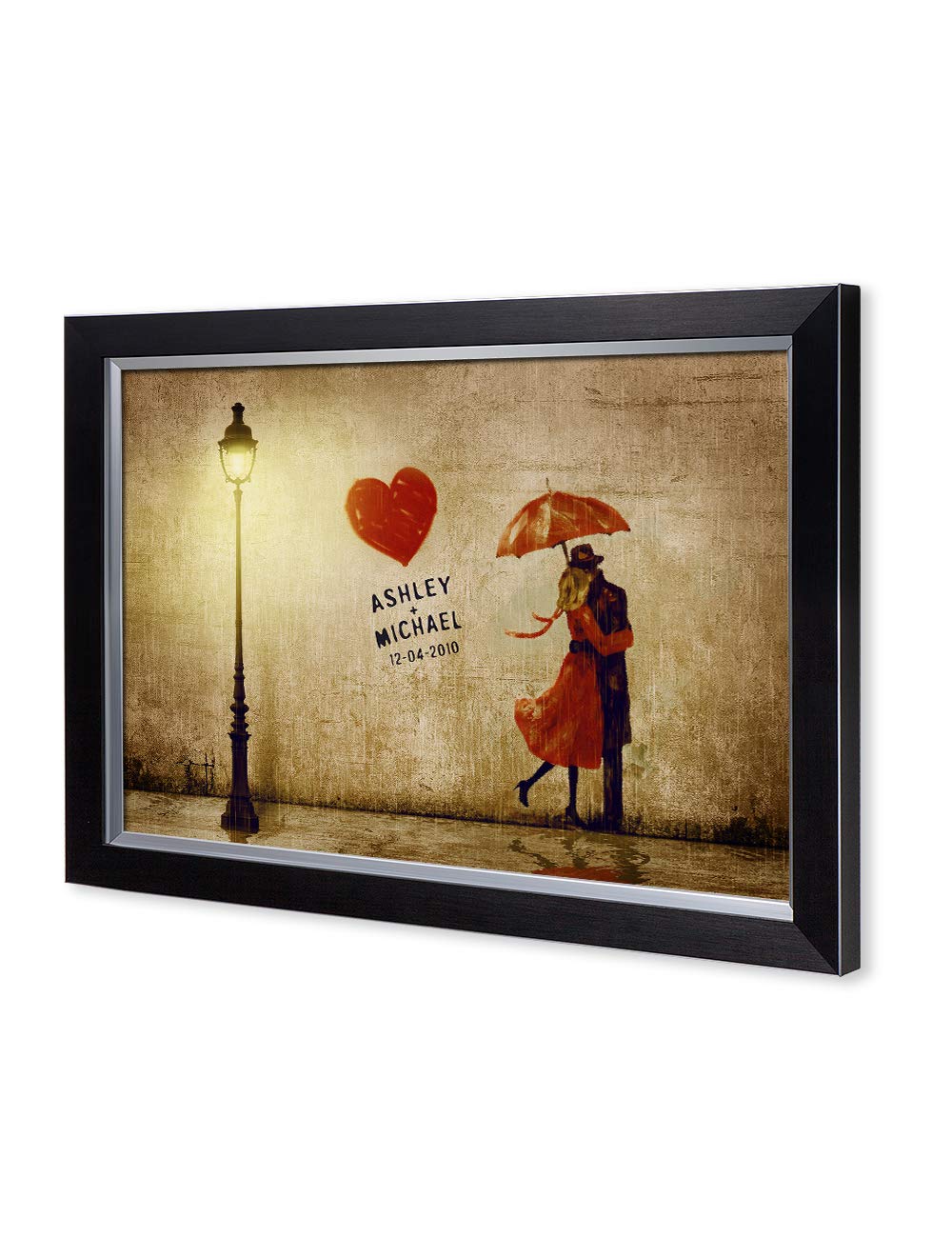 Ipic - Our First Kiss Personalized Framed Artwork For Romantic Anniversary And Wedding Gifts; Picture Size: 30X20, Framed Size: