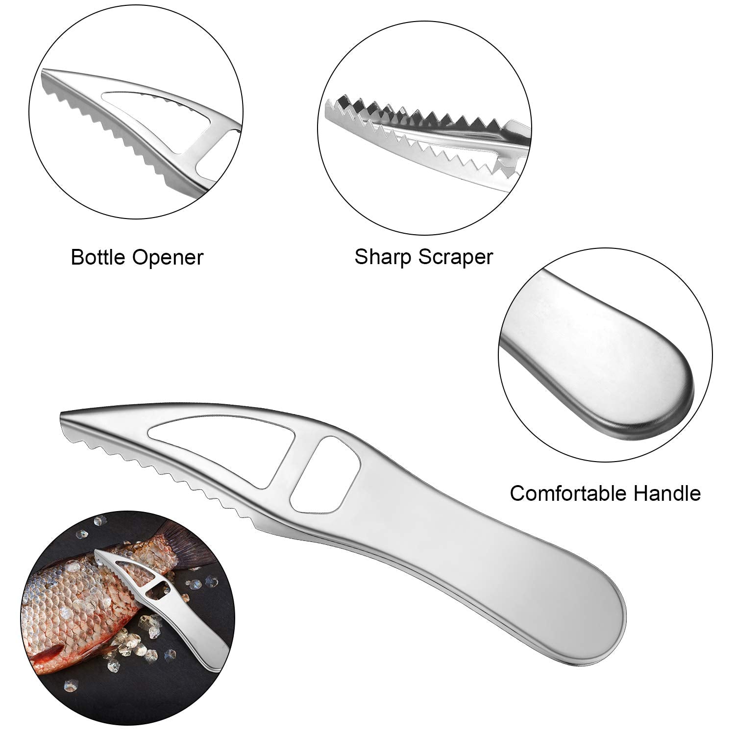 4 Pieces Stainless Steel Fish Scale Remover Cleaner Kitchen Fish Scaler Fish Skin Graters Cleaning Peeler Scaler Scraper With Bo