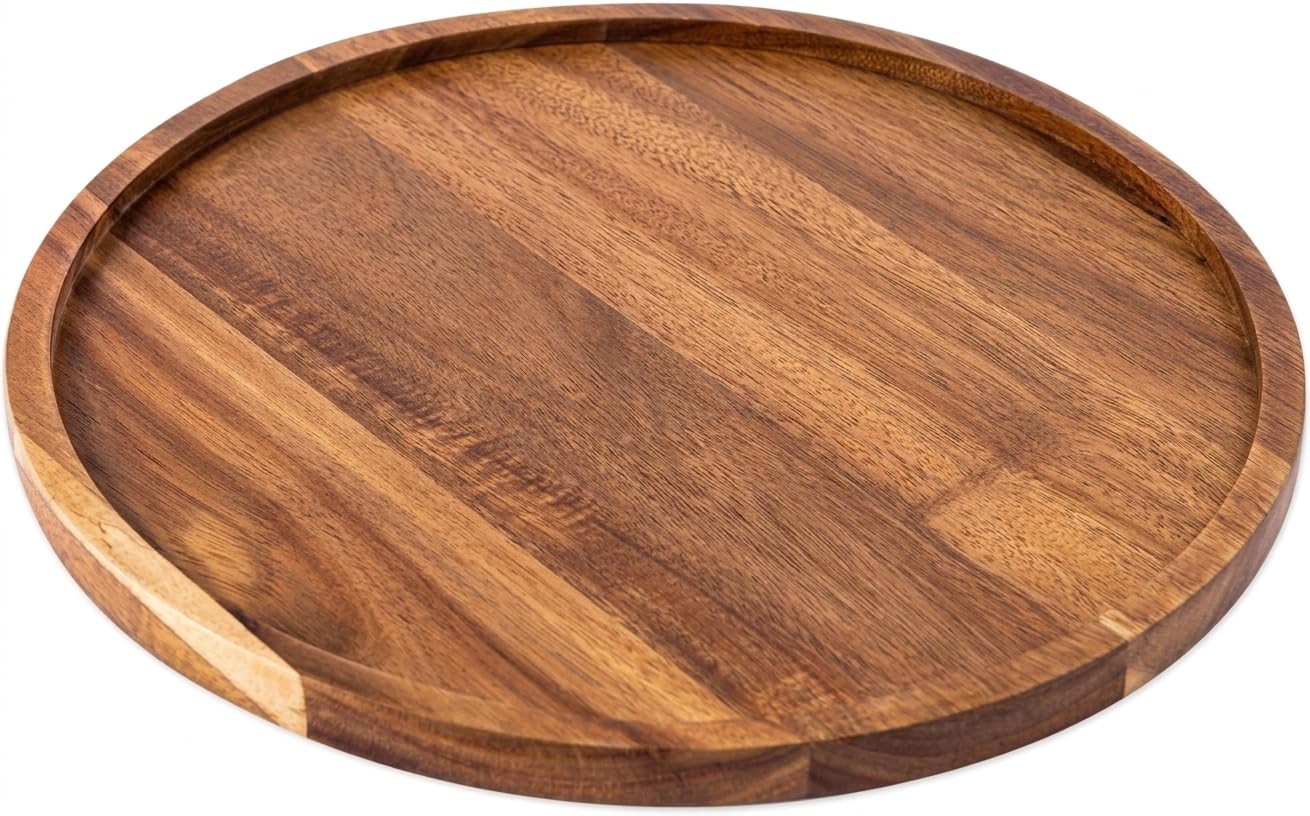 Divine Glance Round Wood Tray For Coffee Table, Wooden Serving Tray, Decorative Home Decor