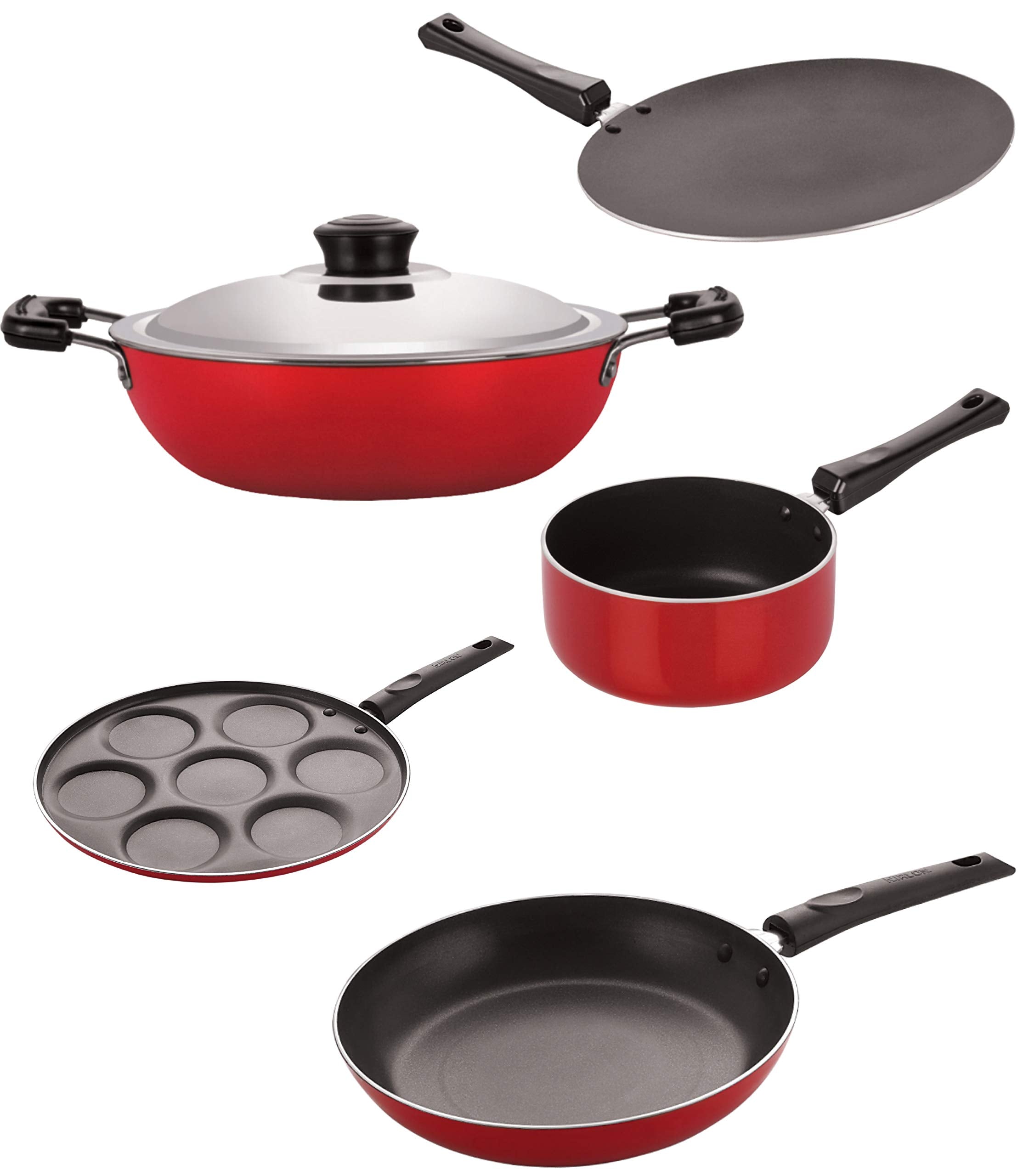 Nirlon Cookware Aluminium Non Stick Gift Cooking Set Of 5 Pieces (2.6Mm_Ct_Dkdm_Spm_Up_Tp24)