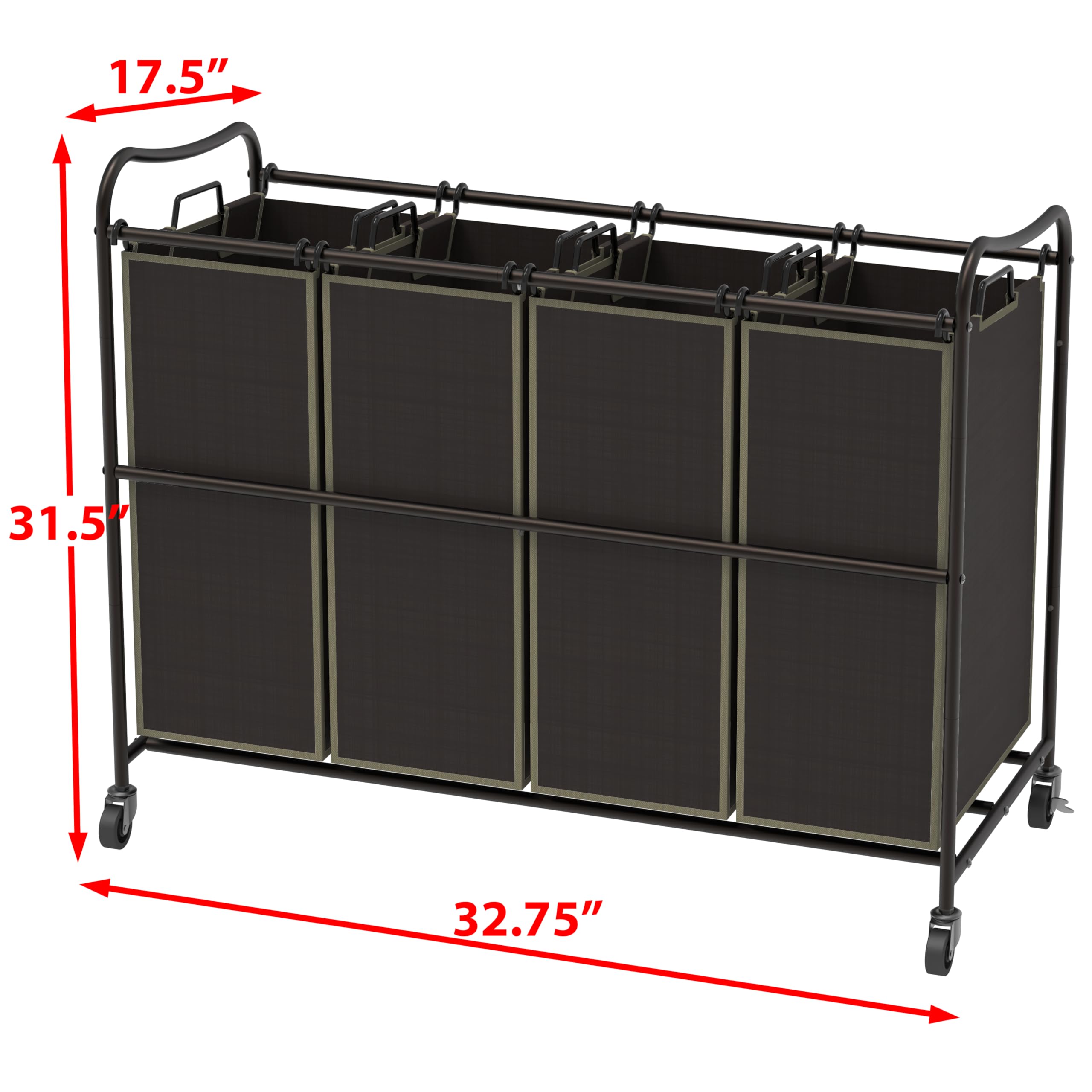 Simple Houseware 4-Bag Heavy Duty Laundry Sorter Rolling Cart, Brown