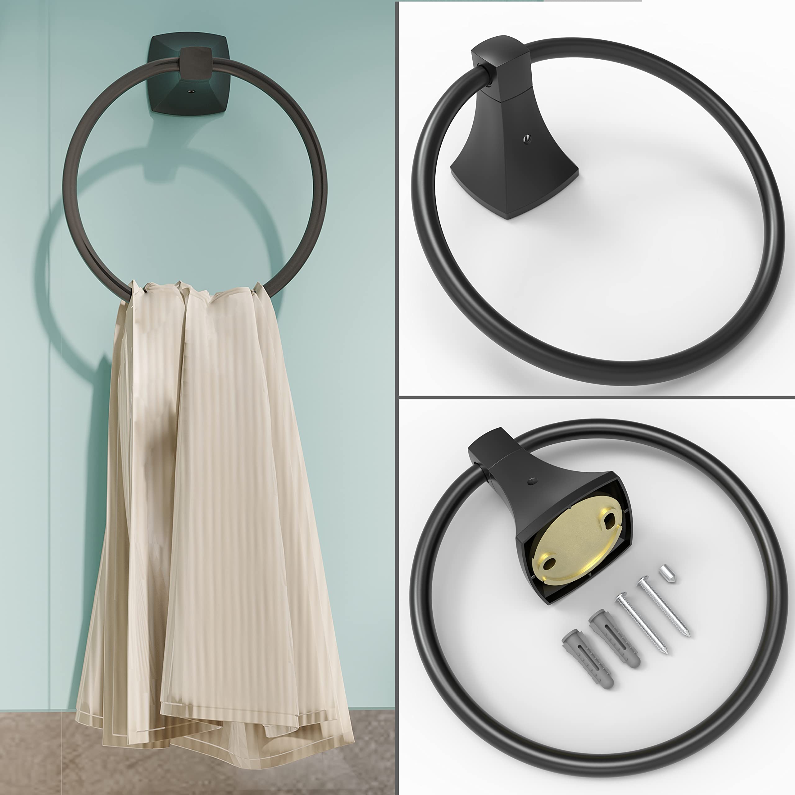 Wzrua Bathroom Hardware Set 2 Pieces Toilet Paper Holder And Towel Ring Wall Mounted Stainless Steel And Zinc Alloy Matte Black