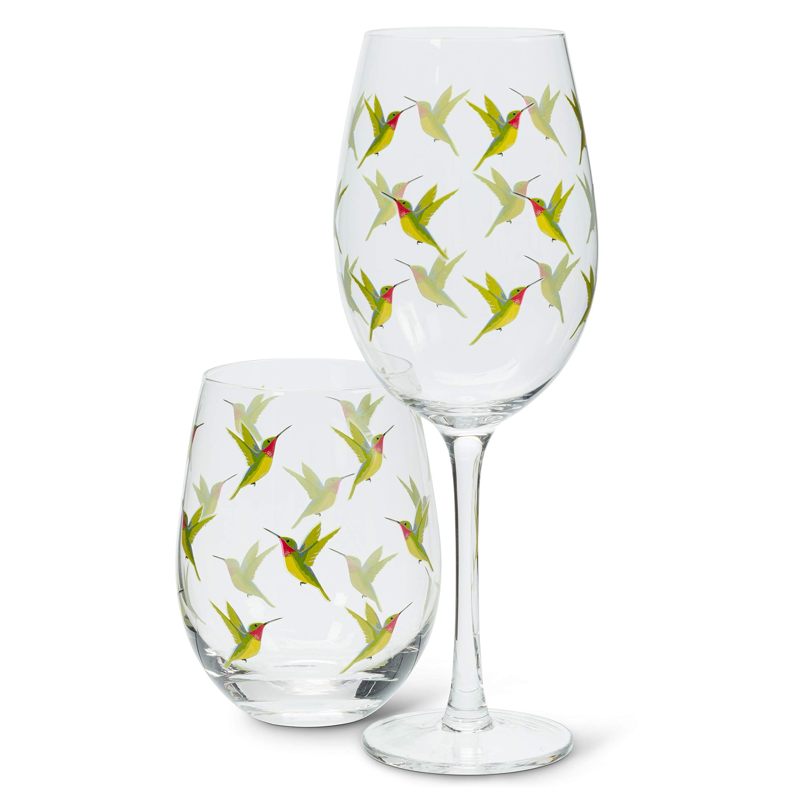 Abbott Collection 27-Twitter-Sg Hummingbird Stemlessgoblet-5'' H-14Oz, 5 Inches H, Green