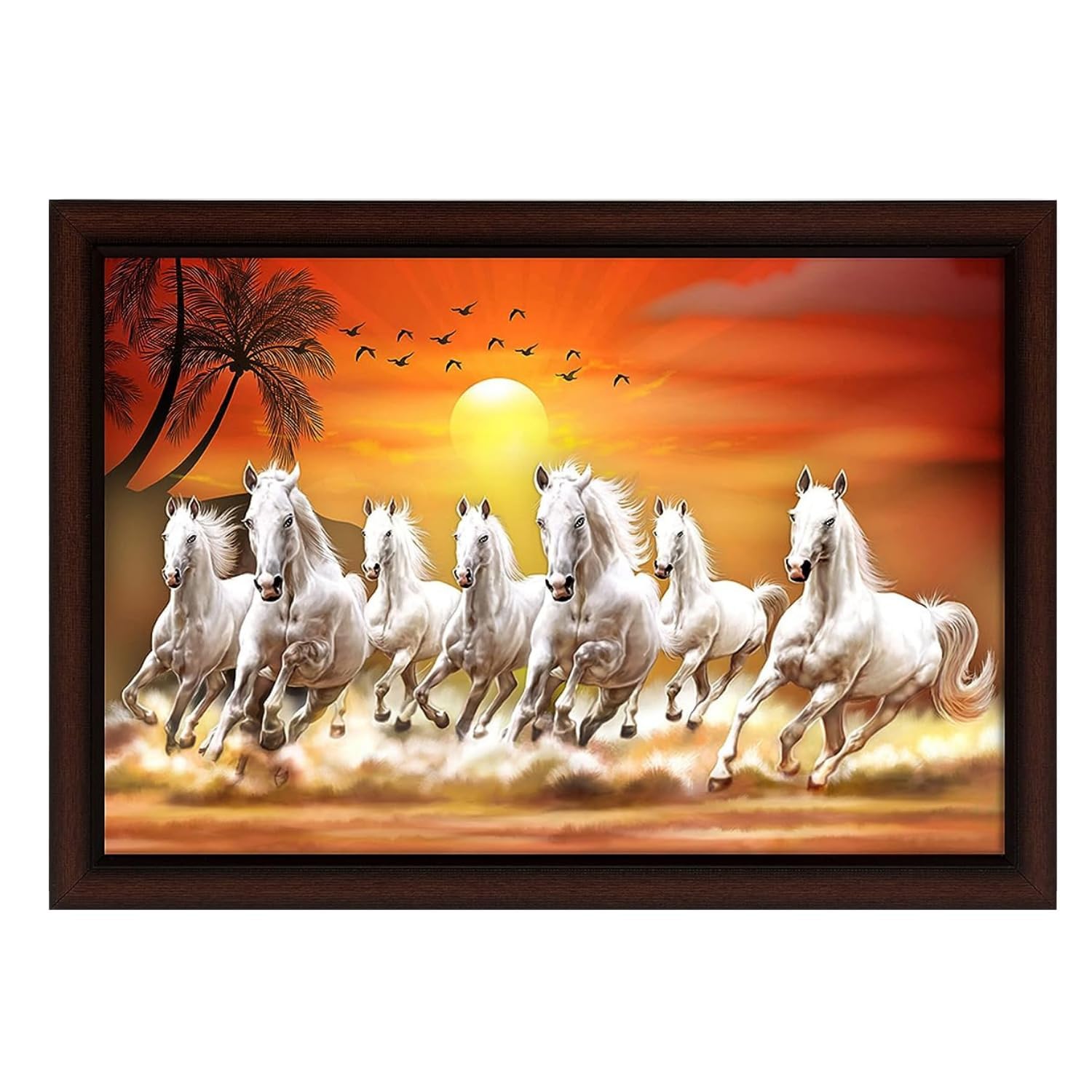 Masstone Seven Horses Vastu Painting With Frame | Seven Running Horses With Sunrise Vastu Painting (35X50 Cm) | Seven Horses Vas