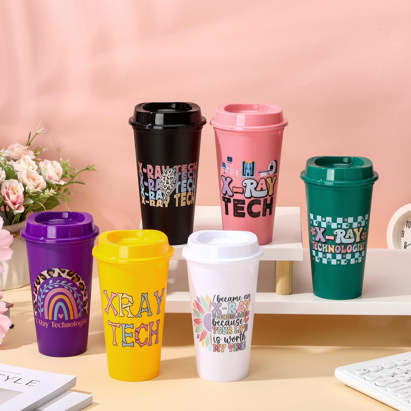 SiliFine 12 Pcs Christmas X-Ray Tech Gifts Bulk 16 oz Tumbler with Lids Radiographer Thank You Cups Reusable Travel Coffee Mugs